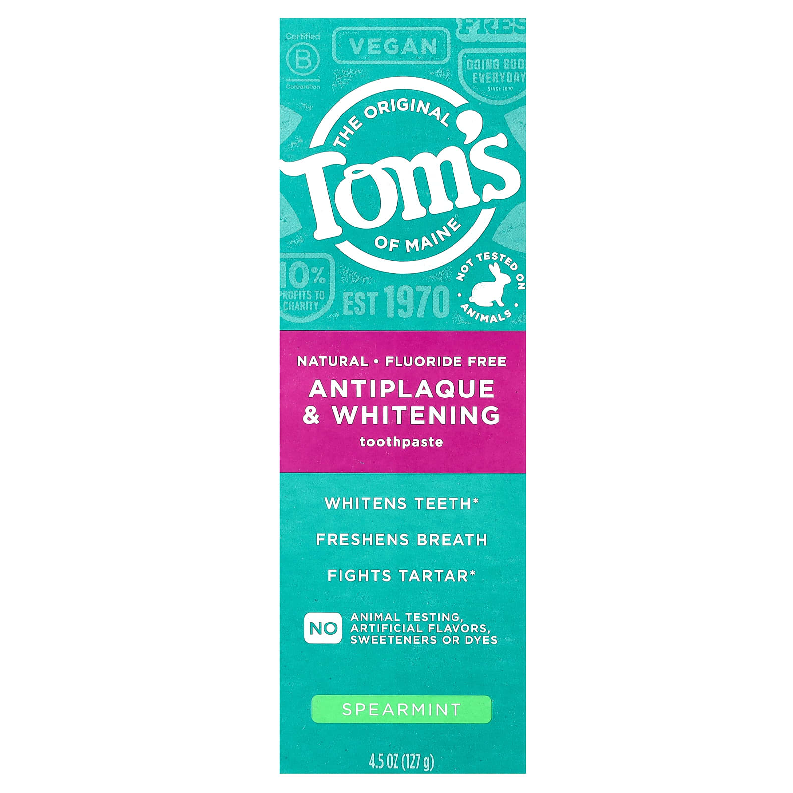 Tom's of Maine, Antiplaque & Whitening Toothpaste, Fluoride Free, Spearmint , 4.5 oz (127 g) - Image 2
