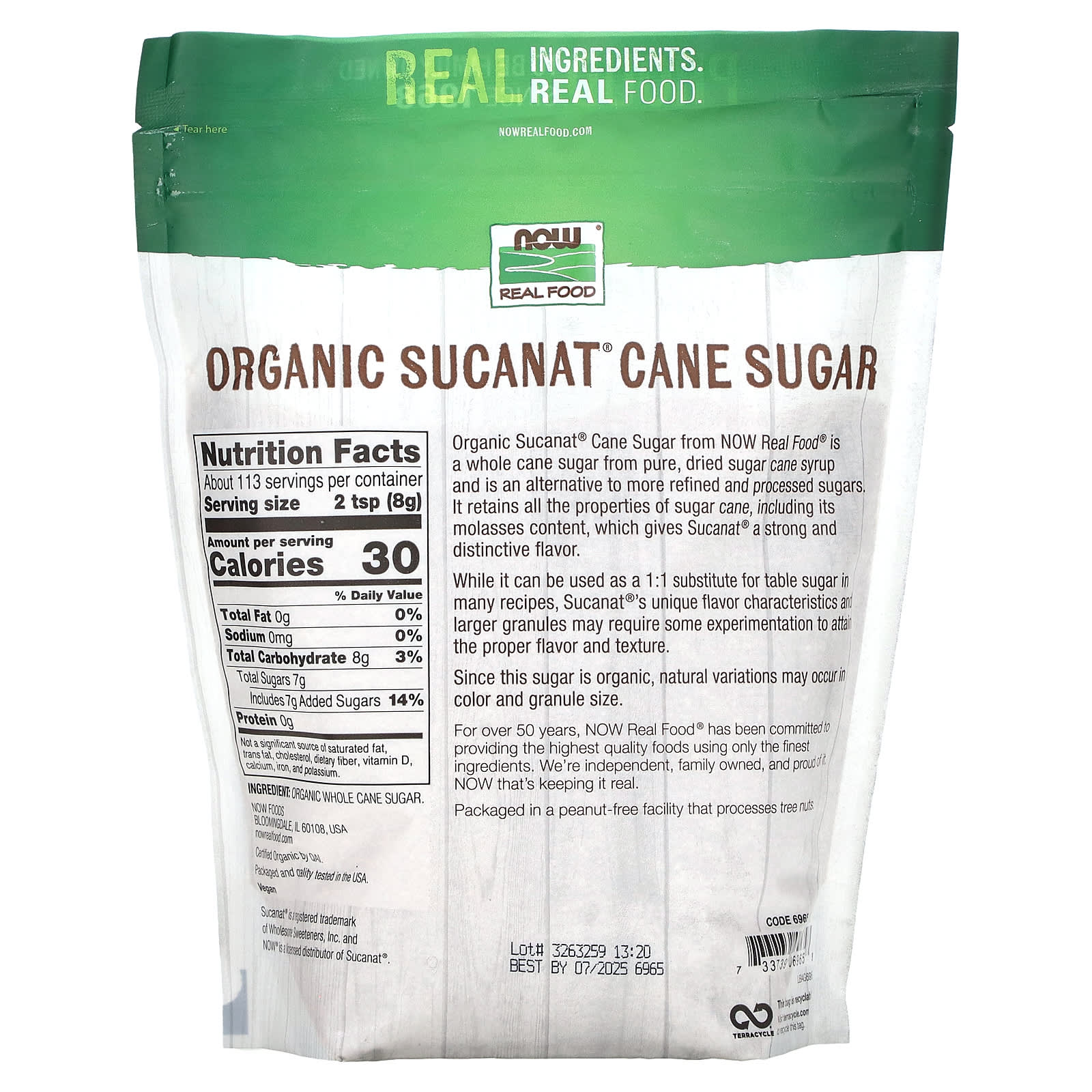 NOW Foods, Real Food, Organic Sucanat Cane Sugar, 2 lbs (907 g) - Image 2