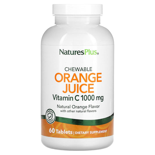 NaturesPlus, Chewable Orange Juice, Vitamin C, Natural Orange, 1,000 mg, 60 Tablets - Image 1