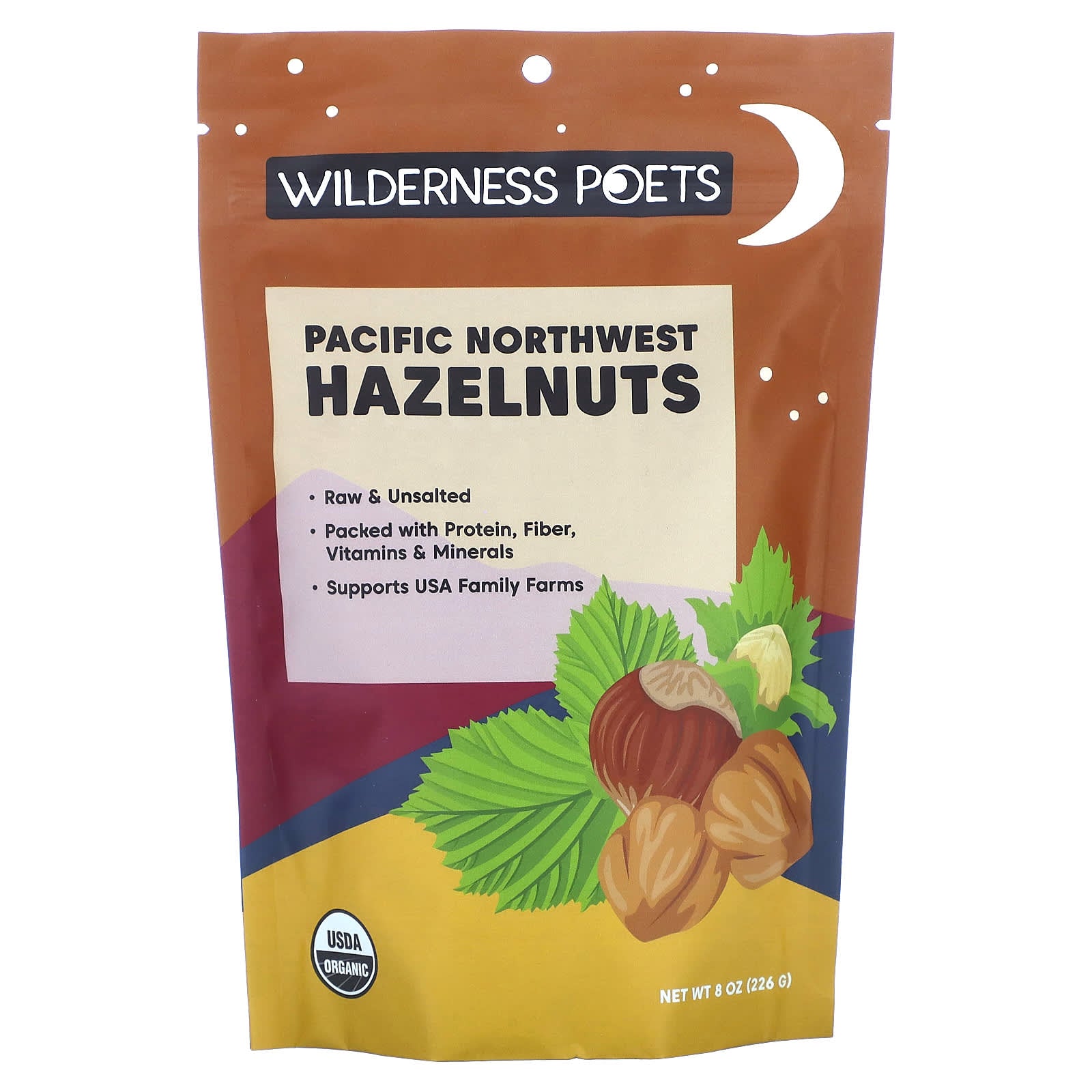 Wilderness Poets, Organic Pacific Northwest Hazelnuts, Unsalted, 8 oz (226 g) - Image 1