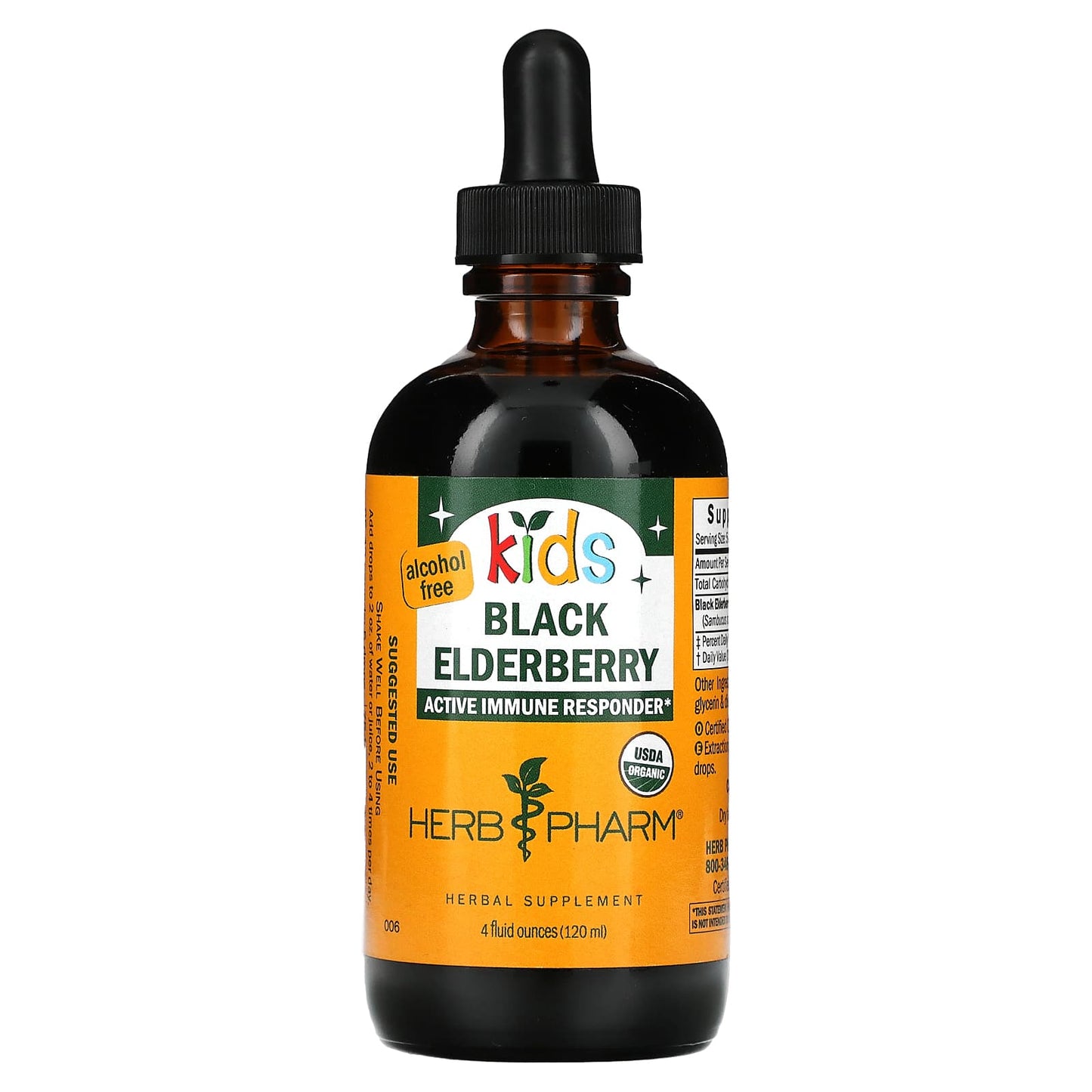Herb Pharm USDA Organic Kids Black Elderberry Supplement, 4 fl oz (120 ml) - Image 1