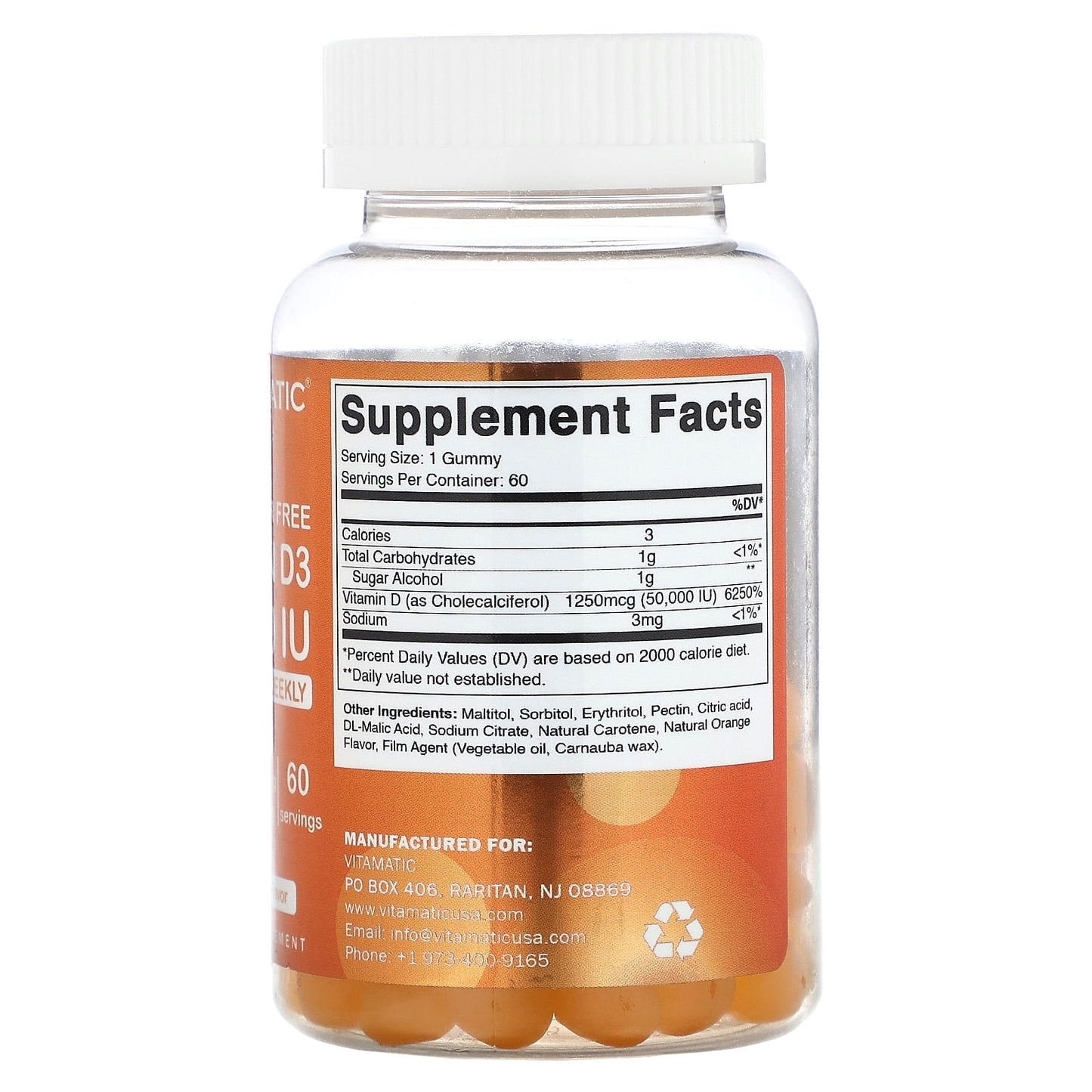Vitamatic, Sugar Free Vitamin D3, Natural Orange, 50,000 IU, 60 Gummies - Image 2