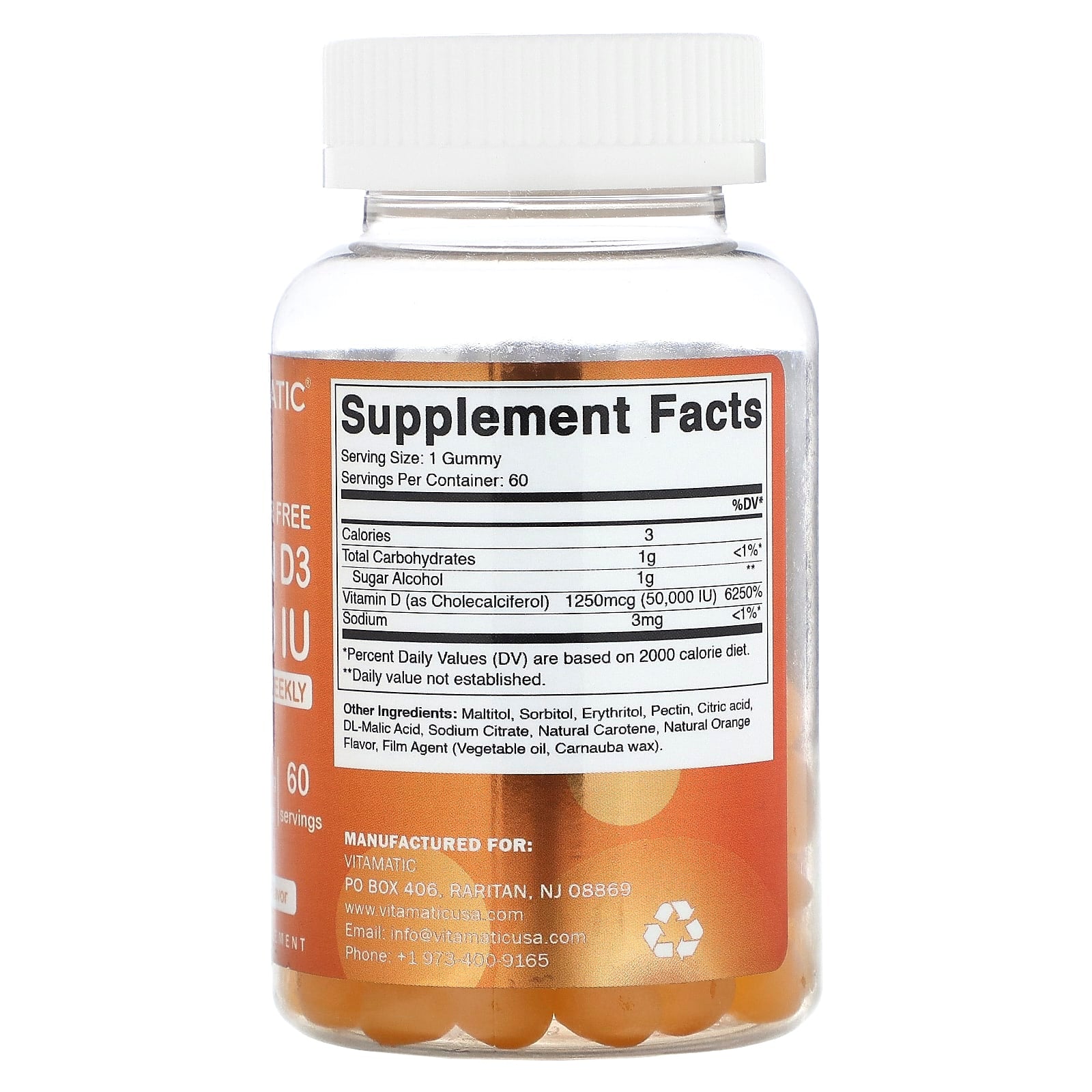Vitamatic, Sugar Free Vitamin D3, Natural Orange, 50,000 IU, 60 Gummies - Image 2