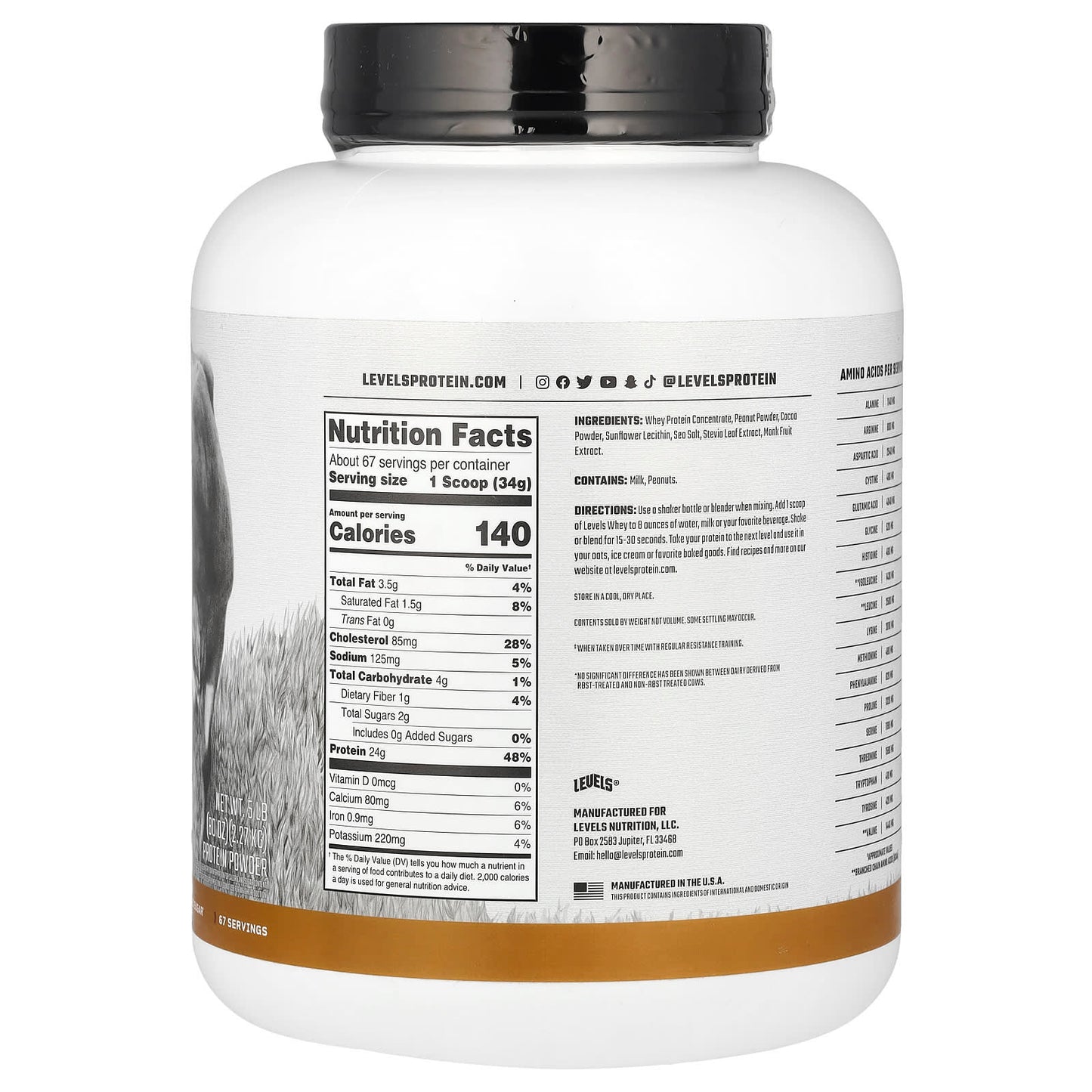 Levels, Grass Fed Whey Protein Powder, Chocolate Peanut Butter, 5 lb (2.27 kg) - Image 2