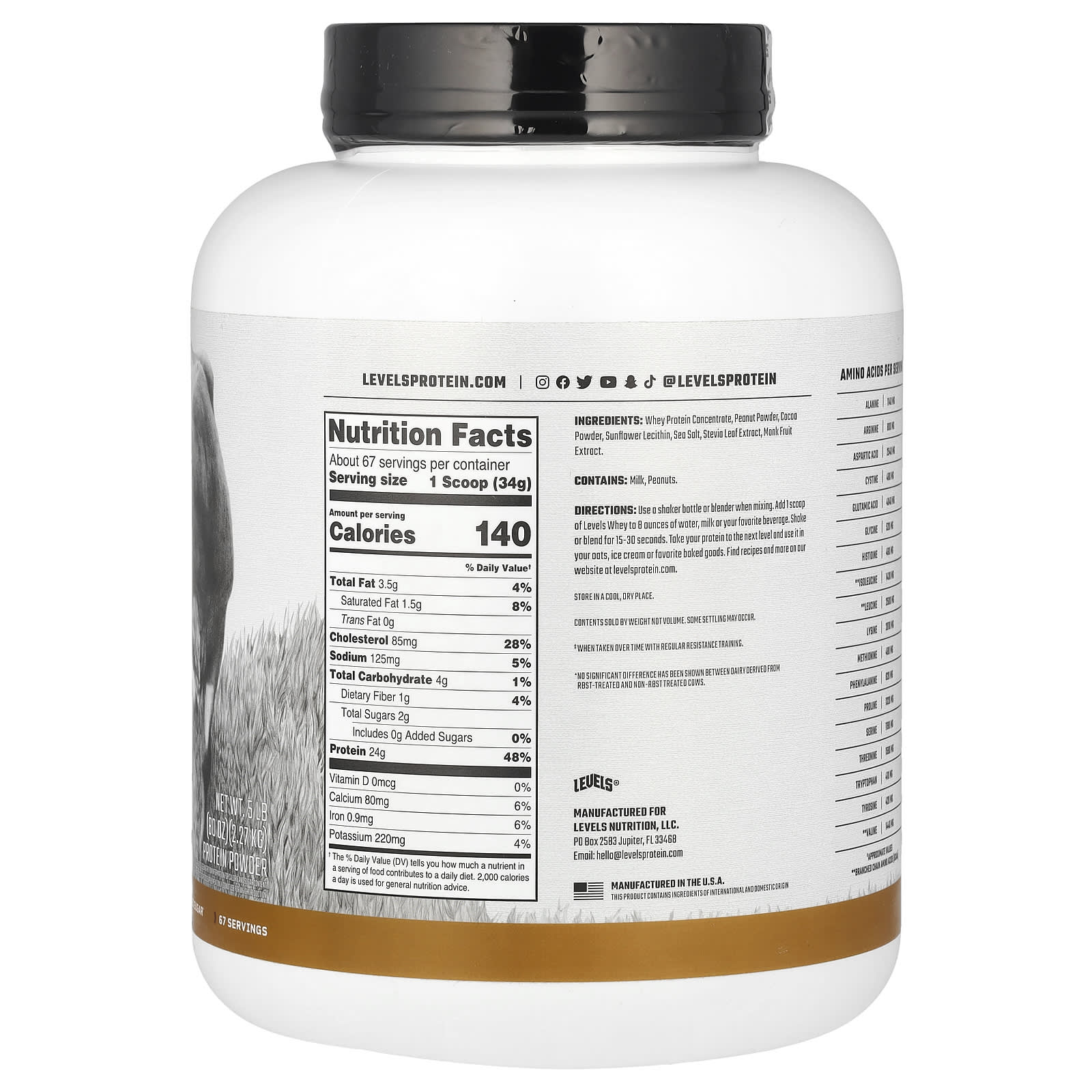 Levels, Grass Fed Whey Protein Powder, Chocolate Peanut Butter, 5 lb (2.27 kg) - Image 2