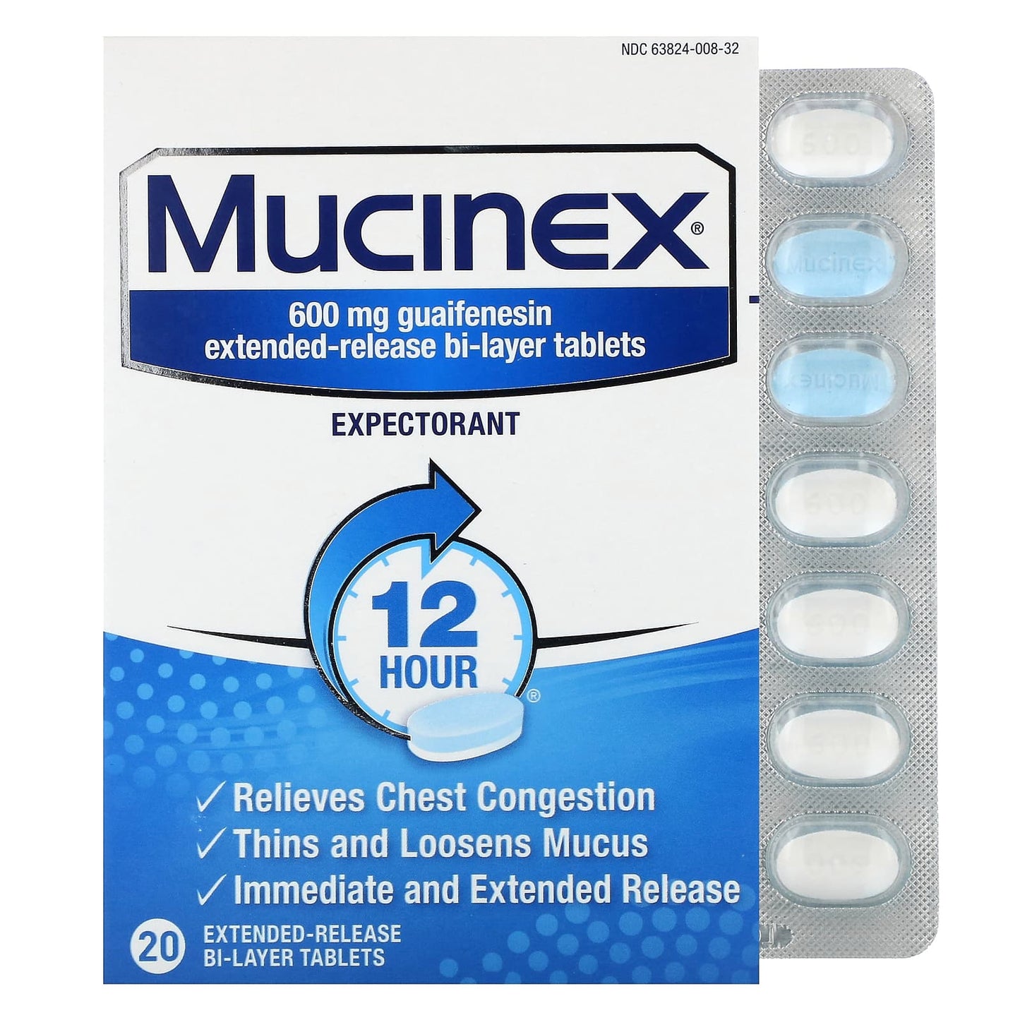 Mucinex, 600 mg, 20 Extended-Release Bi-Layer Tablets - Image 1