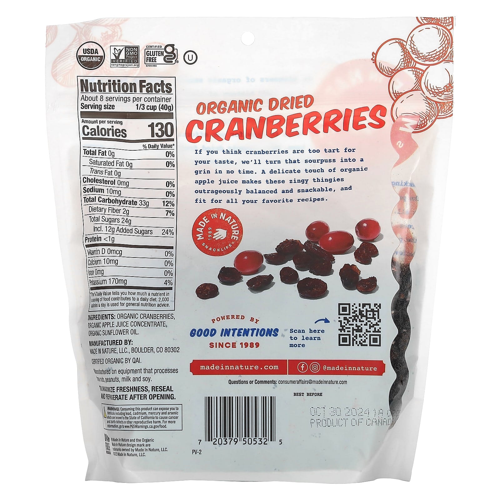 Made in Nature, Organic Dried Cranberries with Organic Apple Juice, 12 oz (340 g) - Image 2