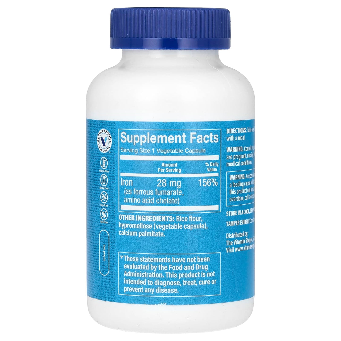 The Vitamin Shoppe, Iron, 28 mg , 300 Vegetable Capsules - Image 2