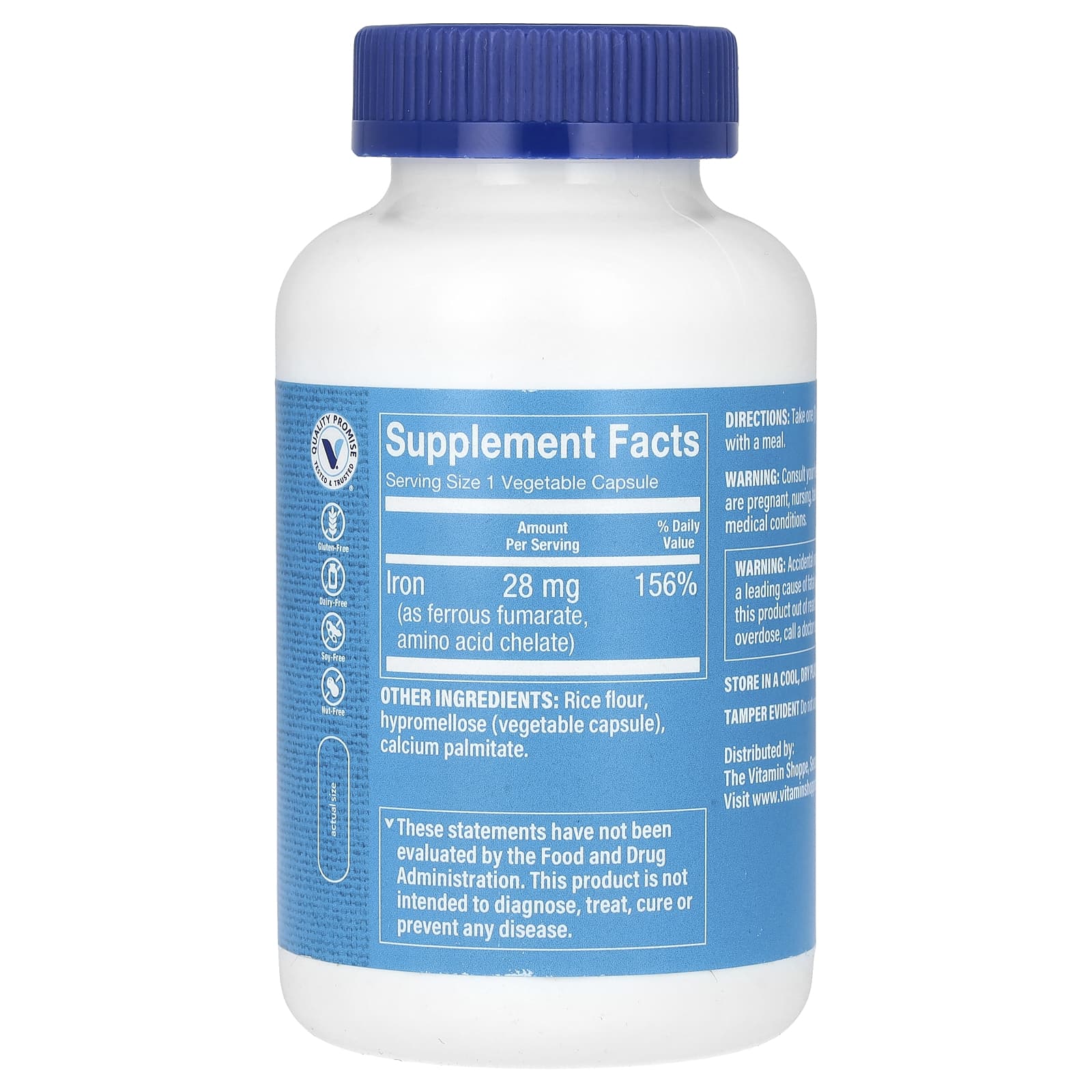 The Vitamin Shoppe, Iron, 28 mg , 300 Vegetable Capsules - Image 2