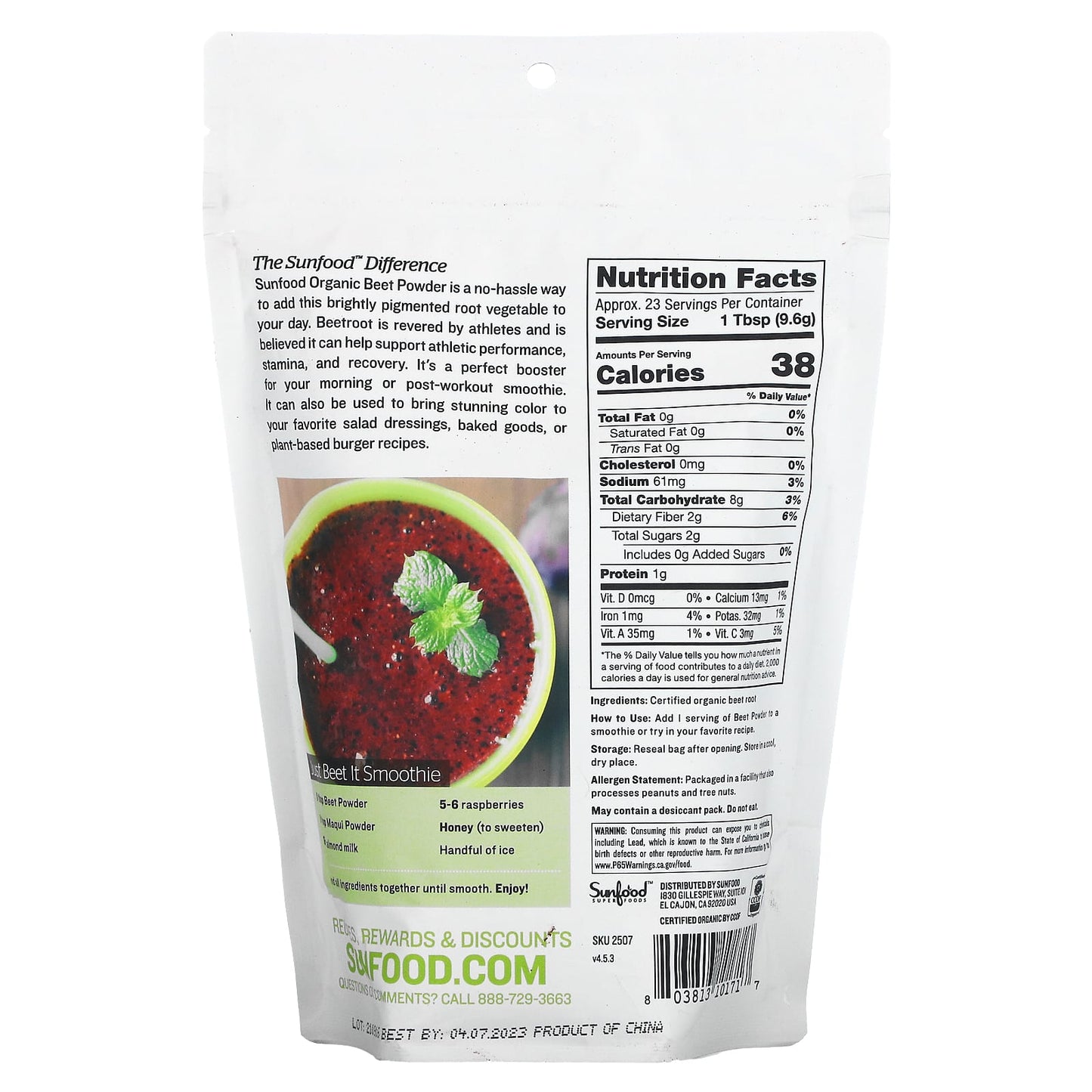 Sunfood, Organic Beet Powder, 8 oz (227 g) - Image 2