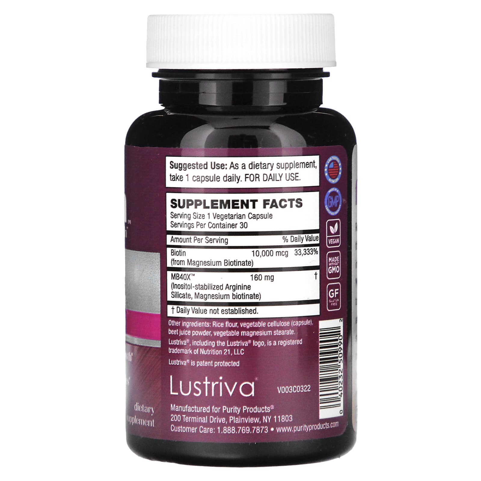 Purity Products, MyBiotin, Hair, Skin & Nails Formula, 30 Vegetarian Capsules - Image 2