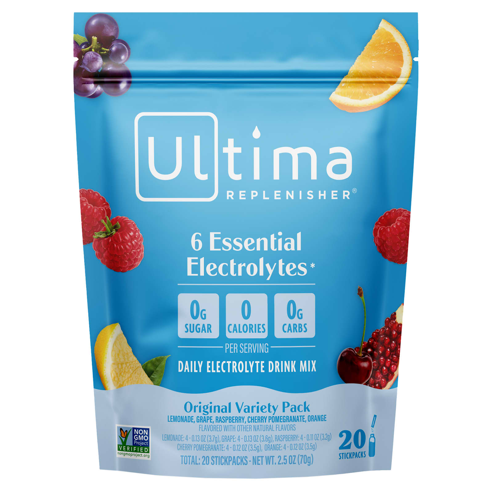 Ultima Replenisher, 6 Essential Electrolytes, Daily Electrolyte Drink Mix, Original Variety Pack, 20 Stickpacks, 0.13 oz (3.7 g) - Image 1