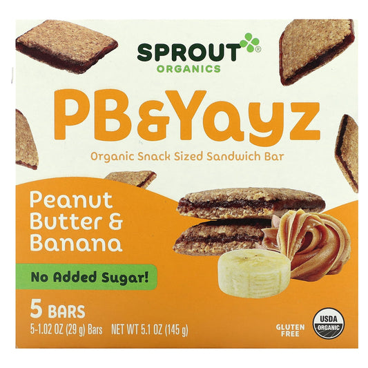 Sprout Organics, PB & Yayz, Organic Snack Sized Sandwich Bar, Peanut Butter & Banana, 5 Bars, 1.02 oz (29 g) Each - Image 1