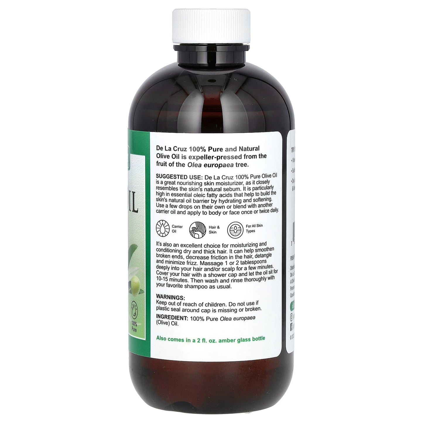 De La Cruz 100% Pure Olive Oil for Skin & Hair Moisturizer - Image 2