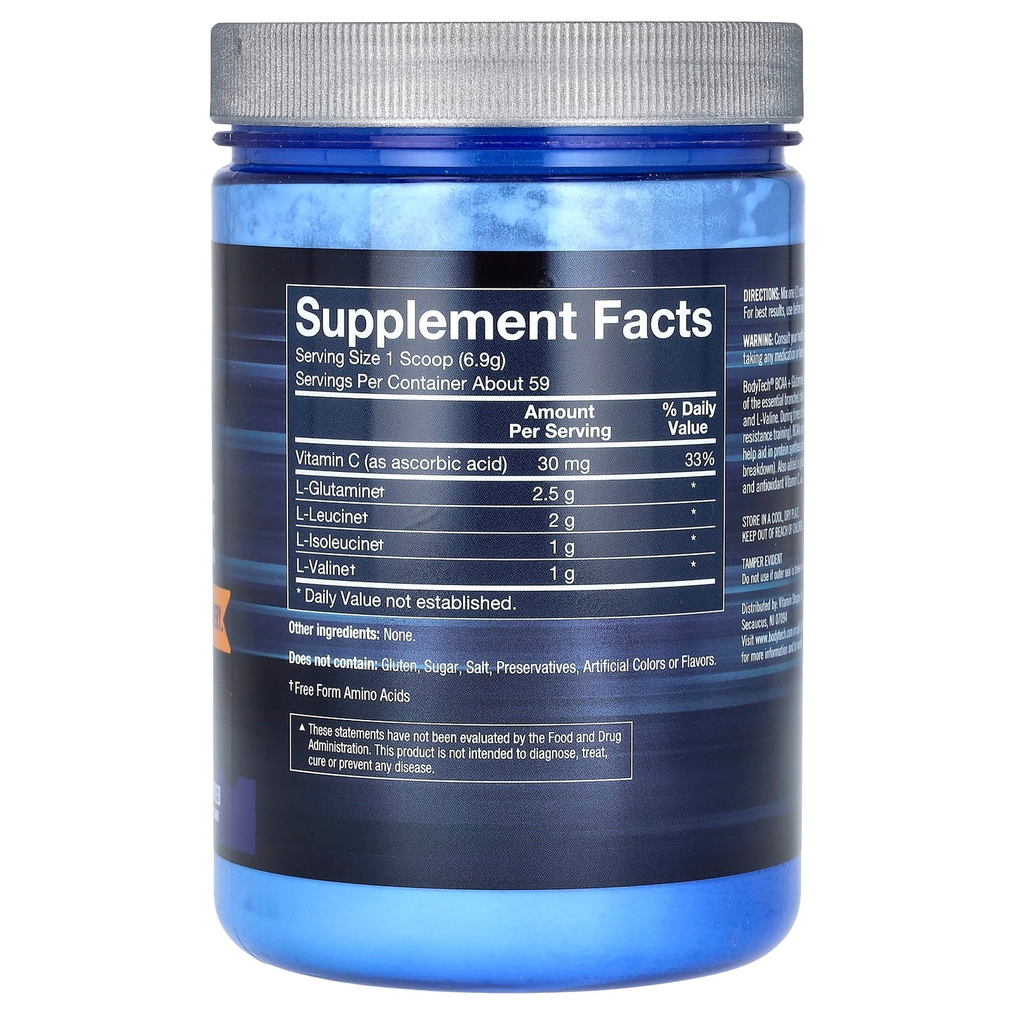 Unflavored BCAA + Glutamine Powder by BodyTech, 14.4 oz (409g) - Image 2