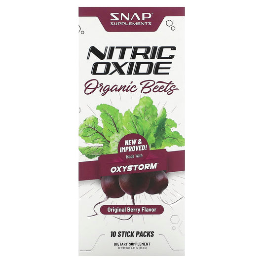Snap Supplements, Nitric Oxide, Organic Beets, Original Berry, 10 Stick Packs, 0.29 oz (8.2 g) Each - Image 1