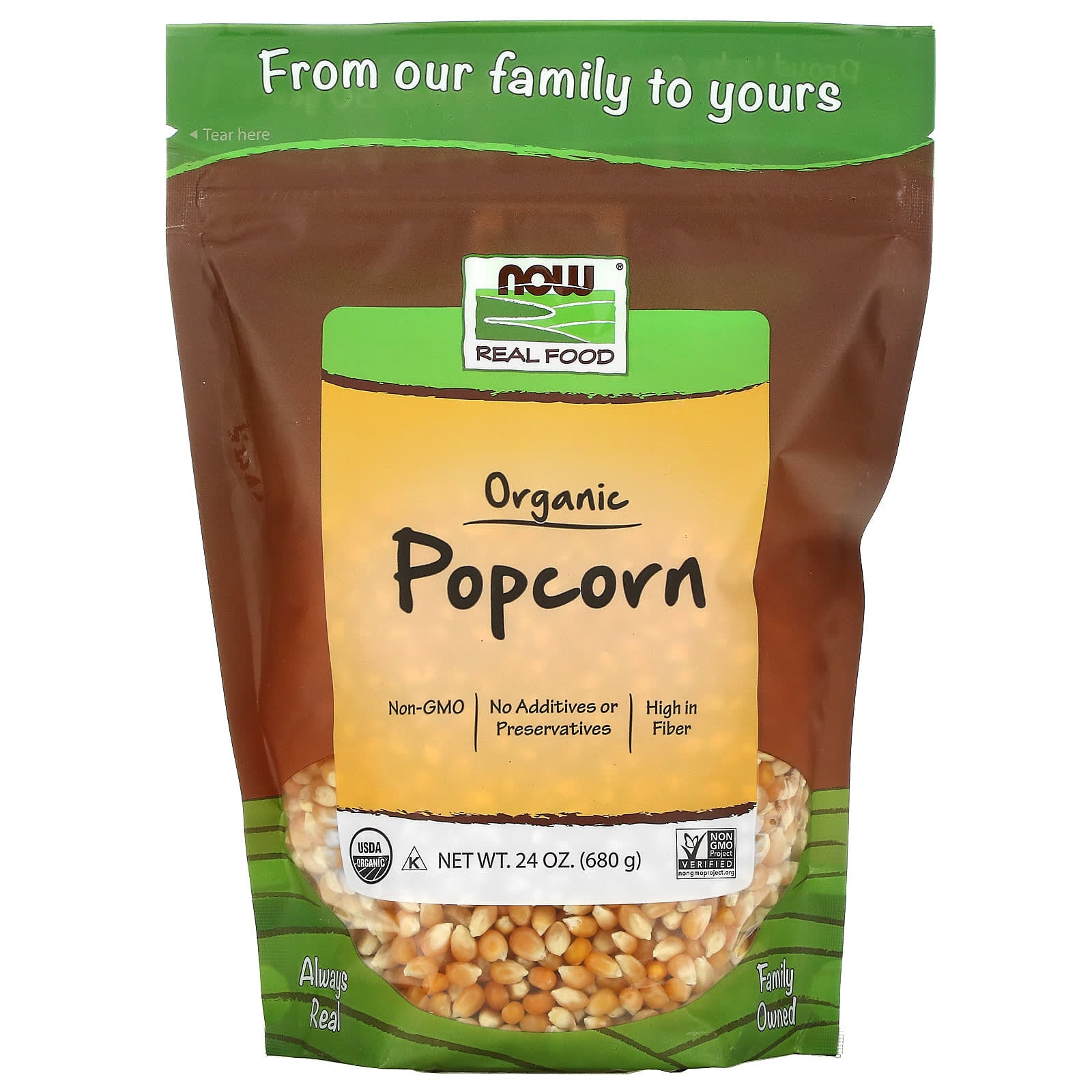 NOW Foods, Real Food, Organic Popcorn, 24 oz (680 g) - Image 1