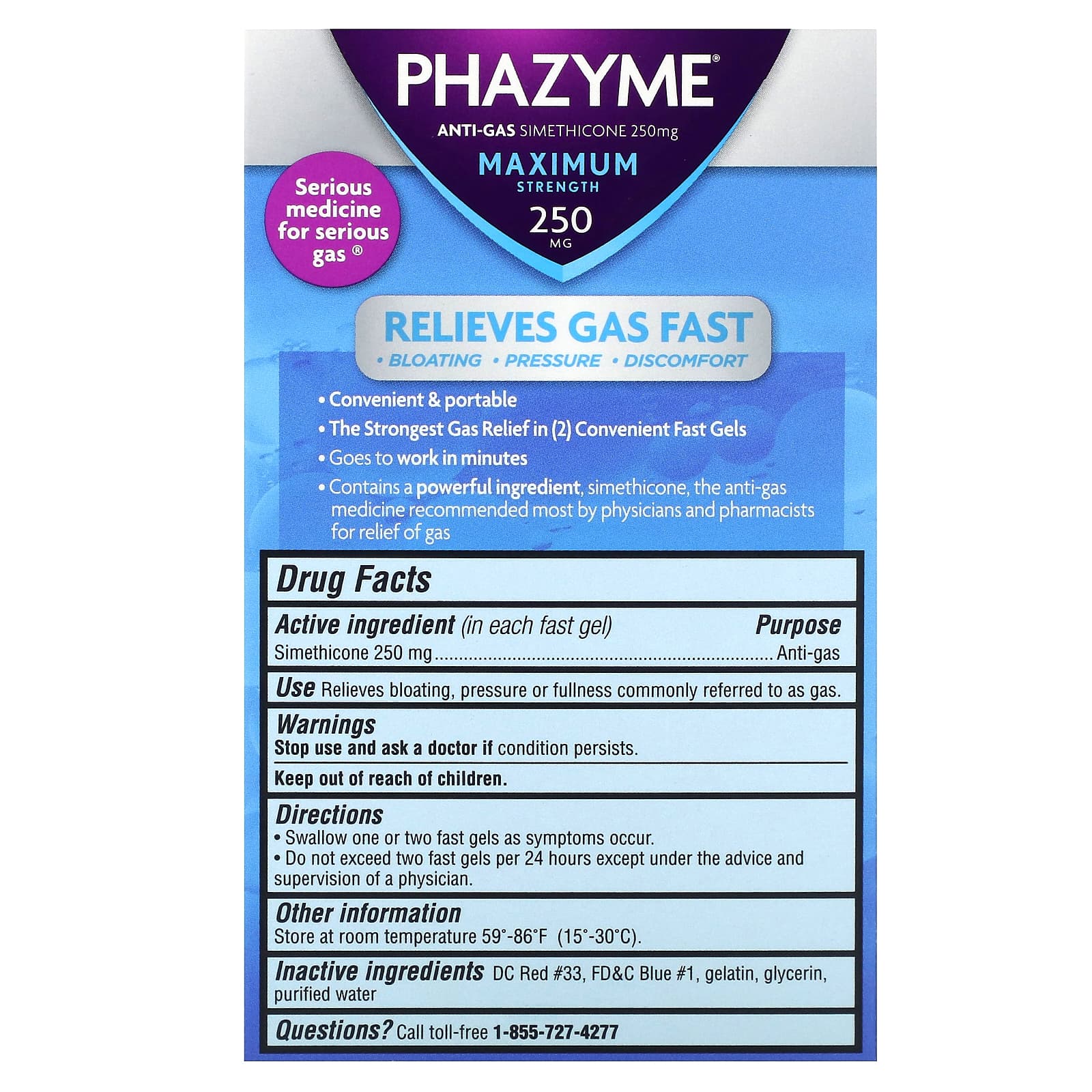 Phazyme, Anti-Gas, Maximum Strength, 250 mg, 36 Fast Gels - Image 2
