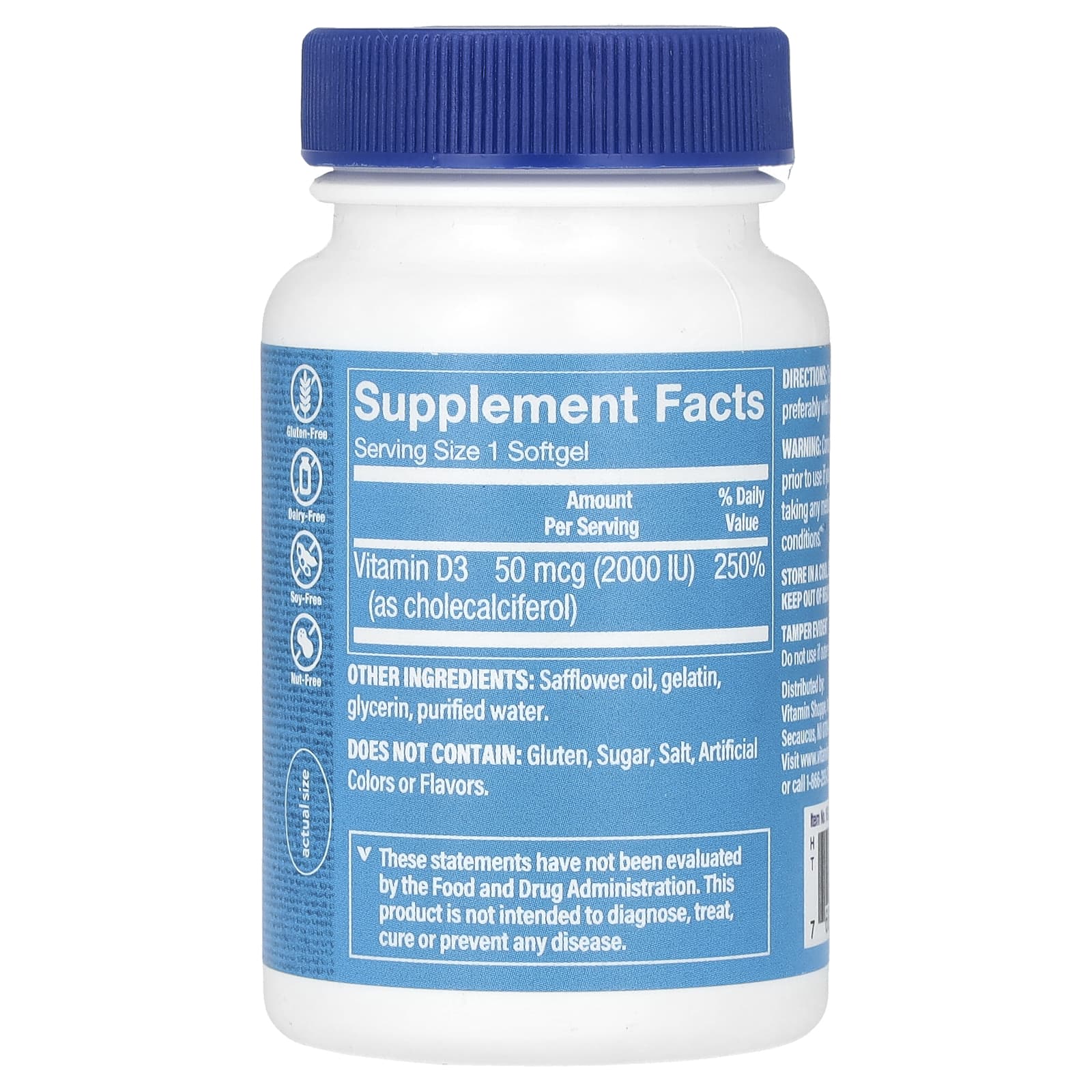 The Vitamin Shoppe, Vitamin D3, 50 mcg (2,000 IU), 100 Softgels - Image 2