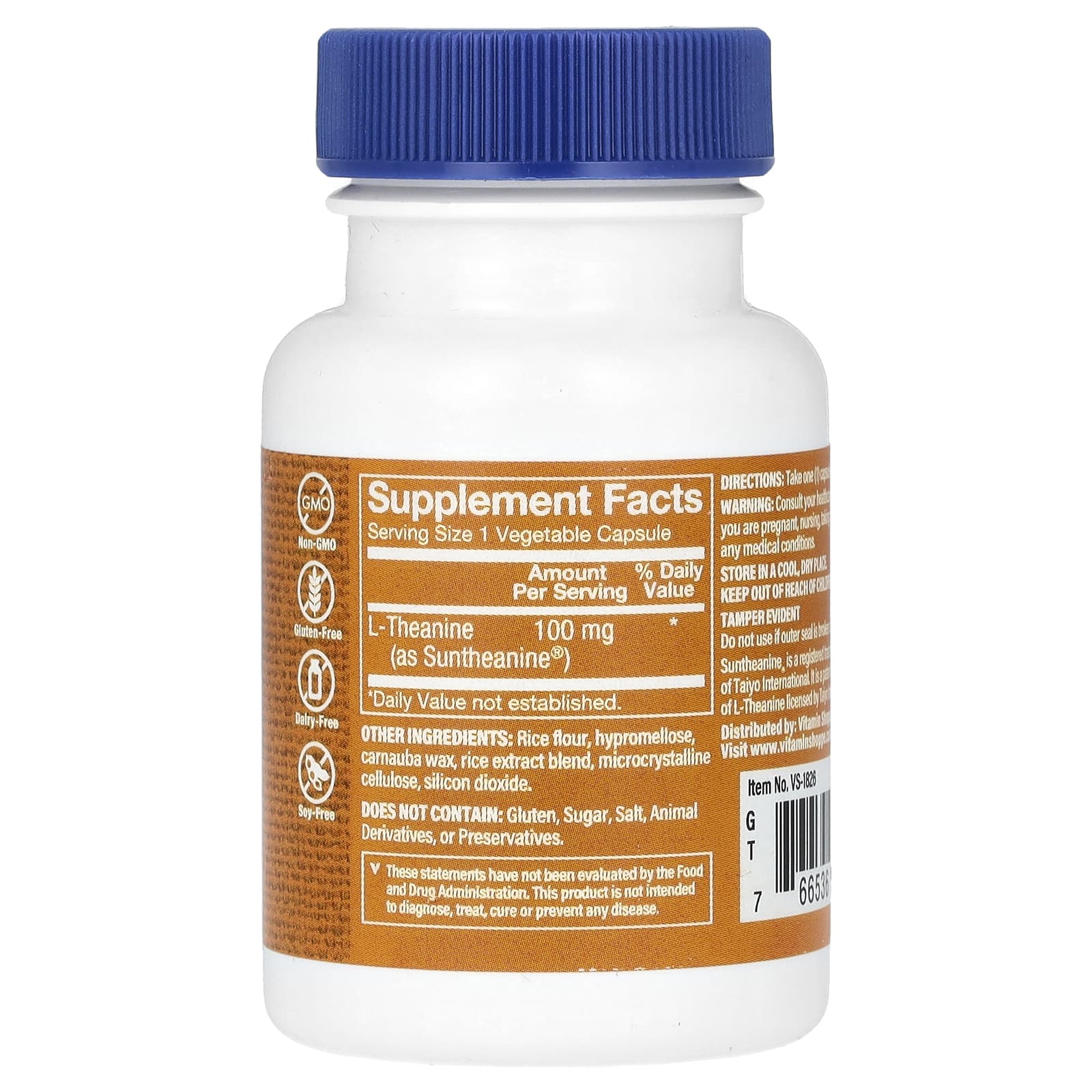 The Vitamin Shoppe, L-Theanine, 100 mg, 60 Vegetable Capsules - Image 2