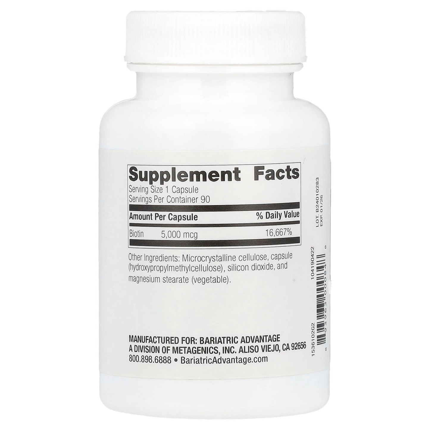 Bariatric Biotin Supplement, 5,000 mcg, 90 Capsules - Vegetarian & Non-GMO - Image 2