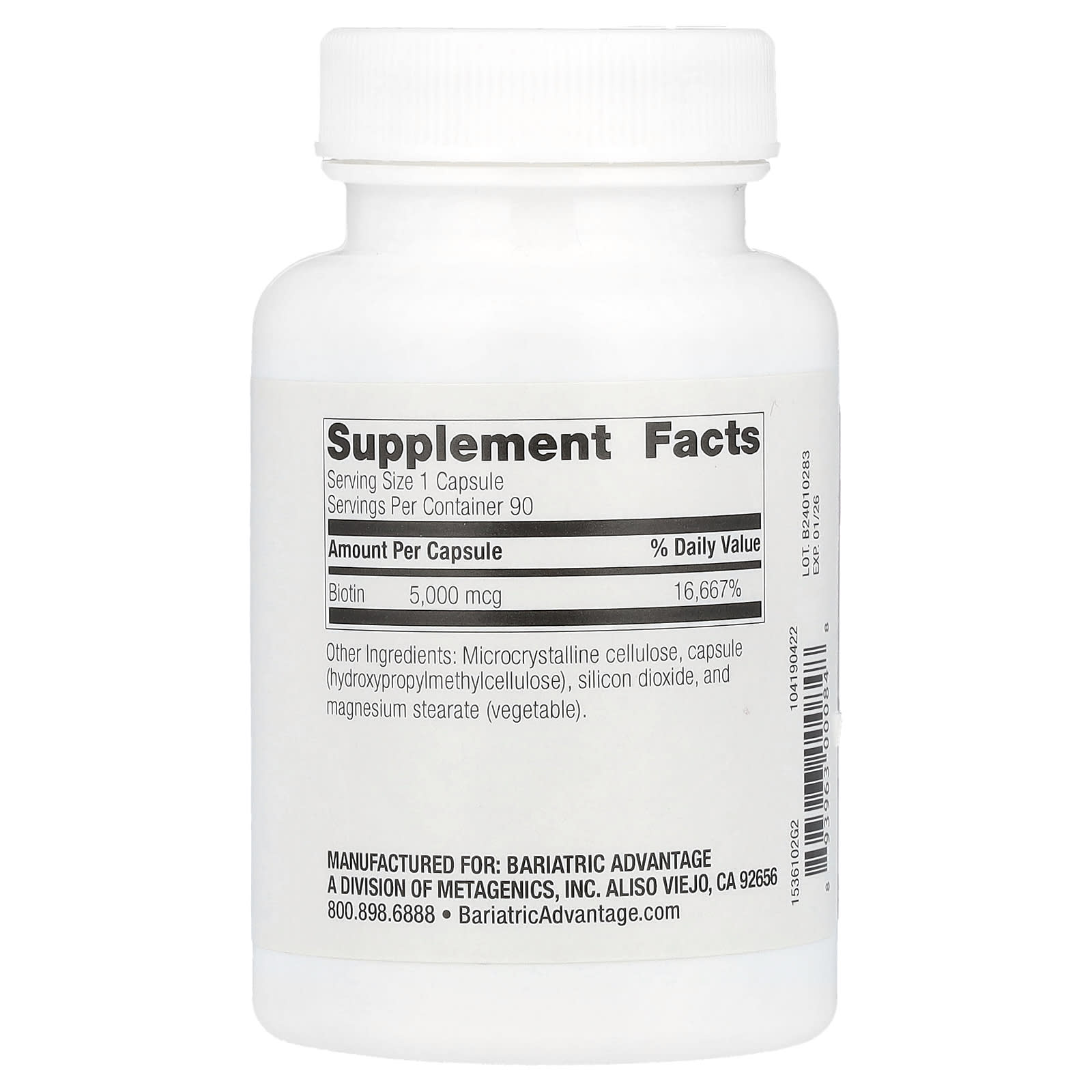 Bariatric Biotin Supplement, 5,000 mcg, 90 Capsules - Vegetarian & Non-GMO - Image 2