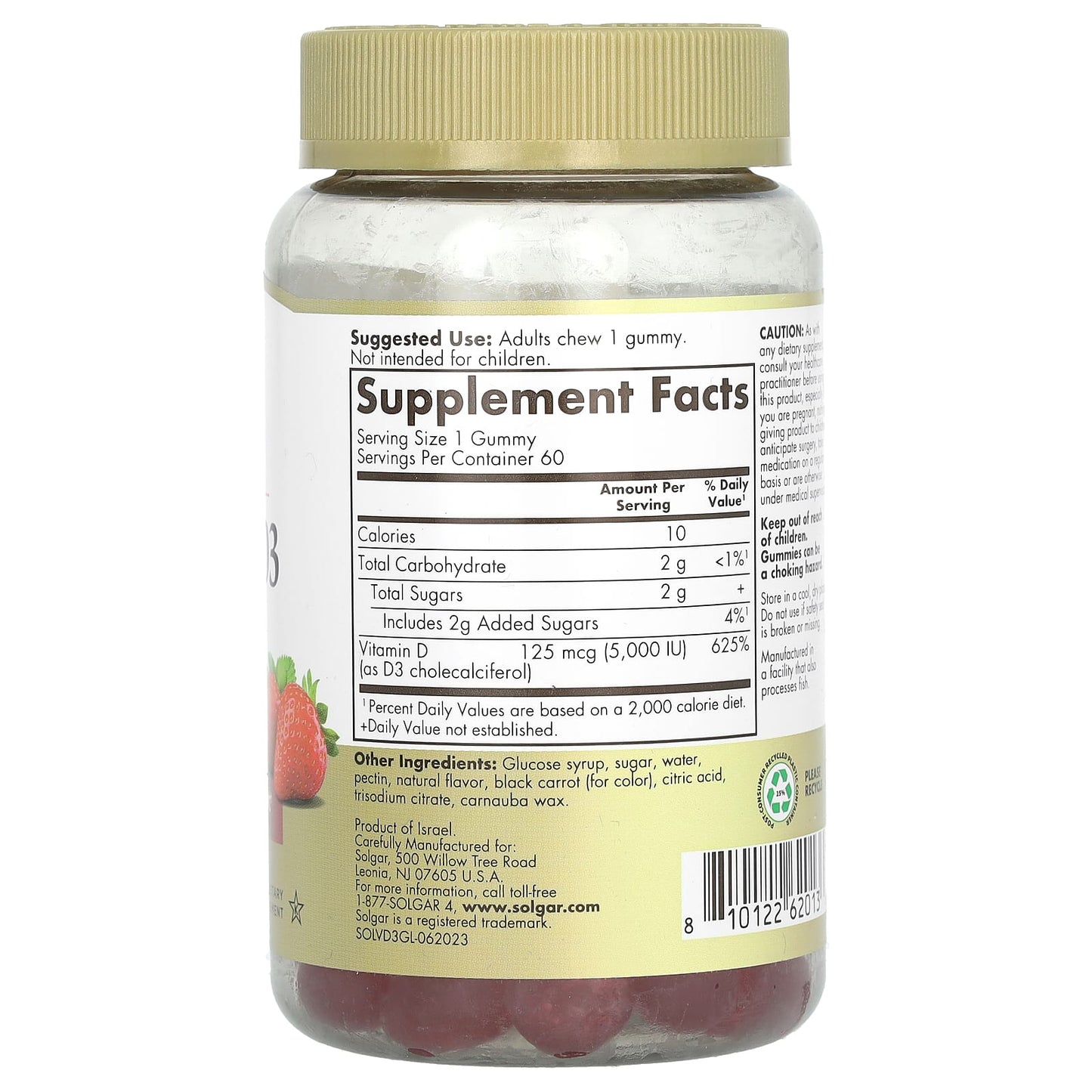 Solgar, Ultra Potency Vitamin D3 Gummies, Strawberry, 125 mcg (5,000 IU), 60 Gummies - Image 2