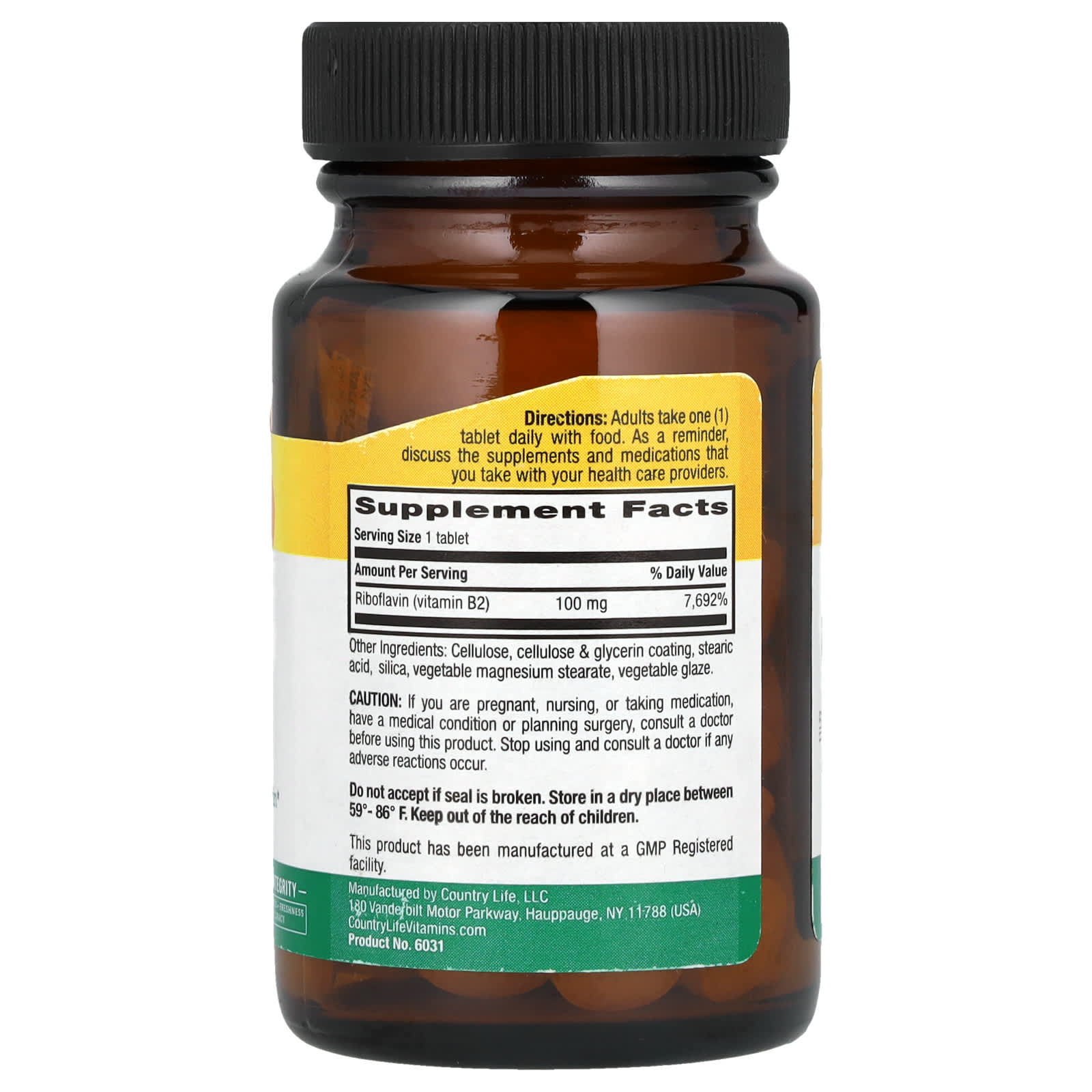 Vitamin B2 Supplement by Country Life, 100mg - 100 Tablets - Image 2