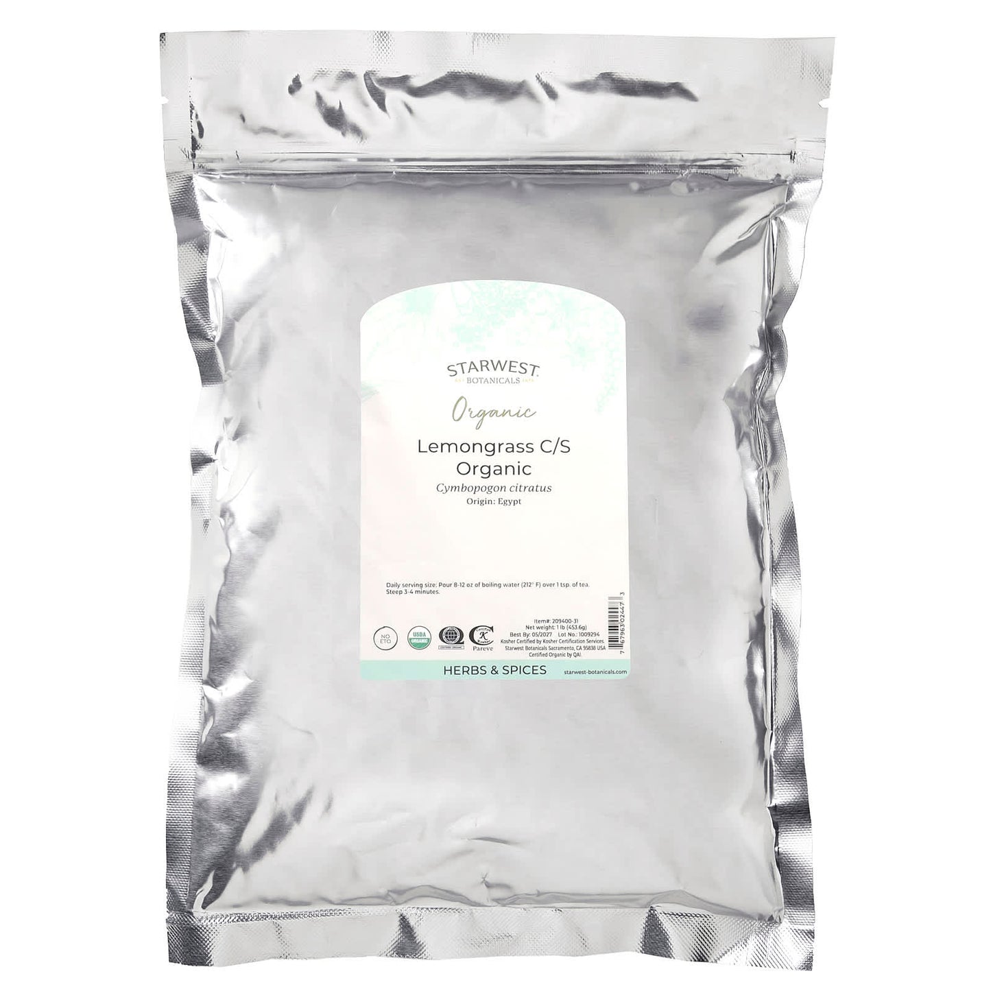 Starwest Botanicals, Organic Lemongrass C/S, 1 lb (453.6 g) - Image 2