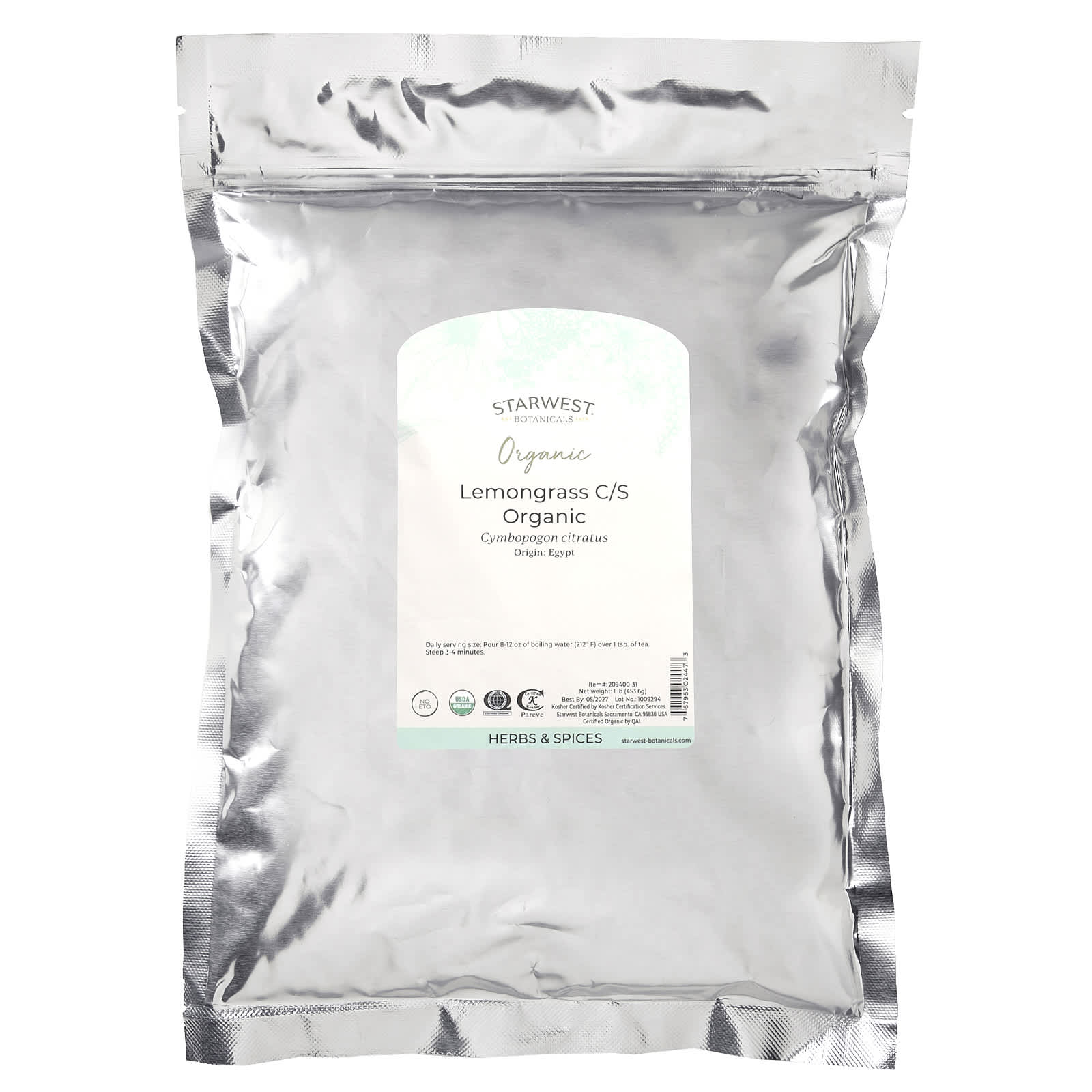 Starwest Botanicals, Organic Lemongrass C/S, 1 lb (453.6 g) - Image 2