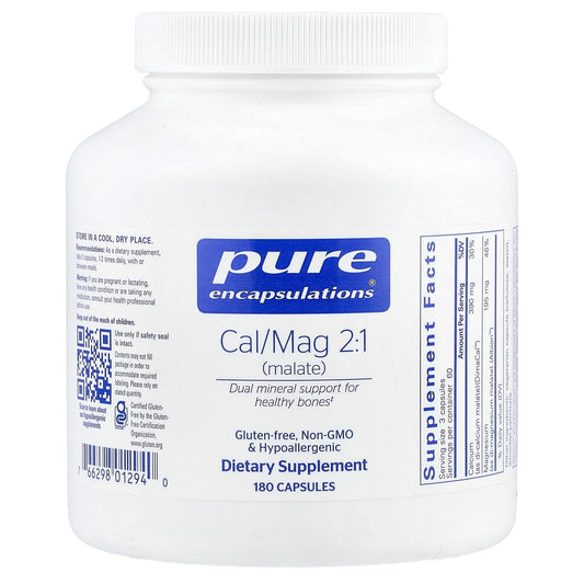Pure Encapsulations, Cal/Mag 2:1 (Malate), 180 Capsules - Image 1