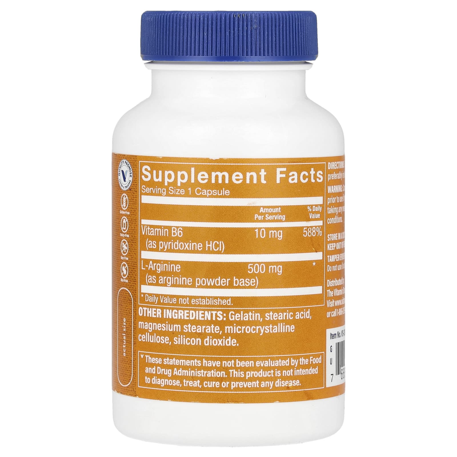 The Vitamin Shoppe, L-Arginine, 500 mg, 100 Capsules - Image 2