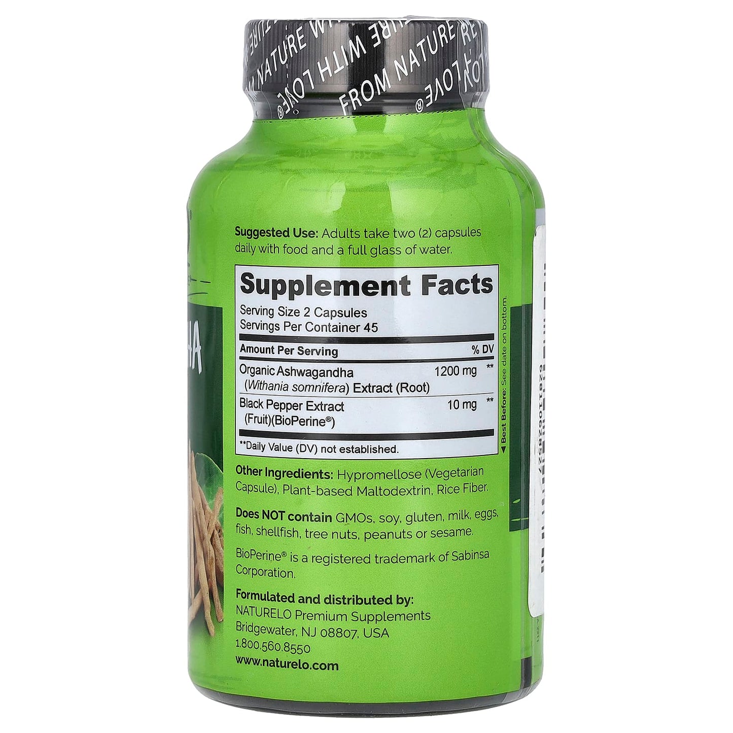 NATURELO, Ashwagandha With BioPerine®, 90 Vegetarian Capsules - Image 2