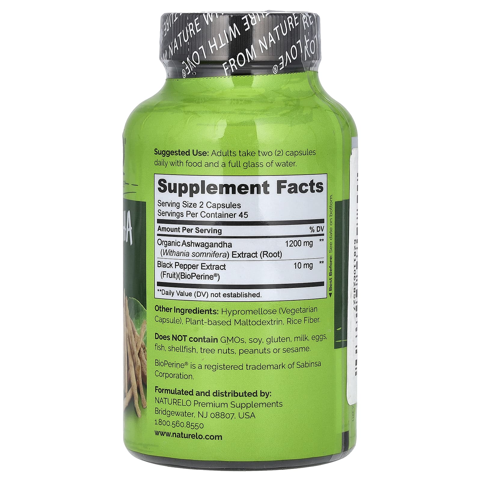 NATURELO, Ashwagandha With BioPerine®, 90 Vegetarian Capsules - Image 2