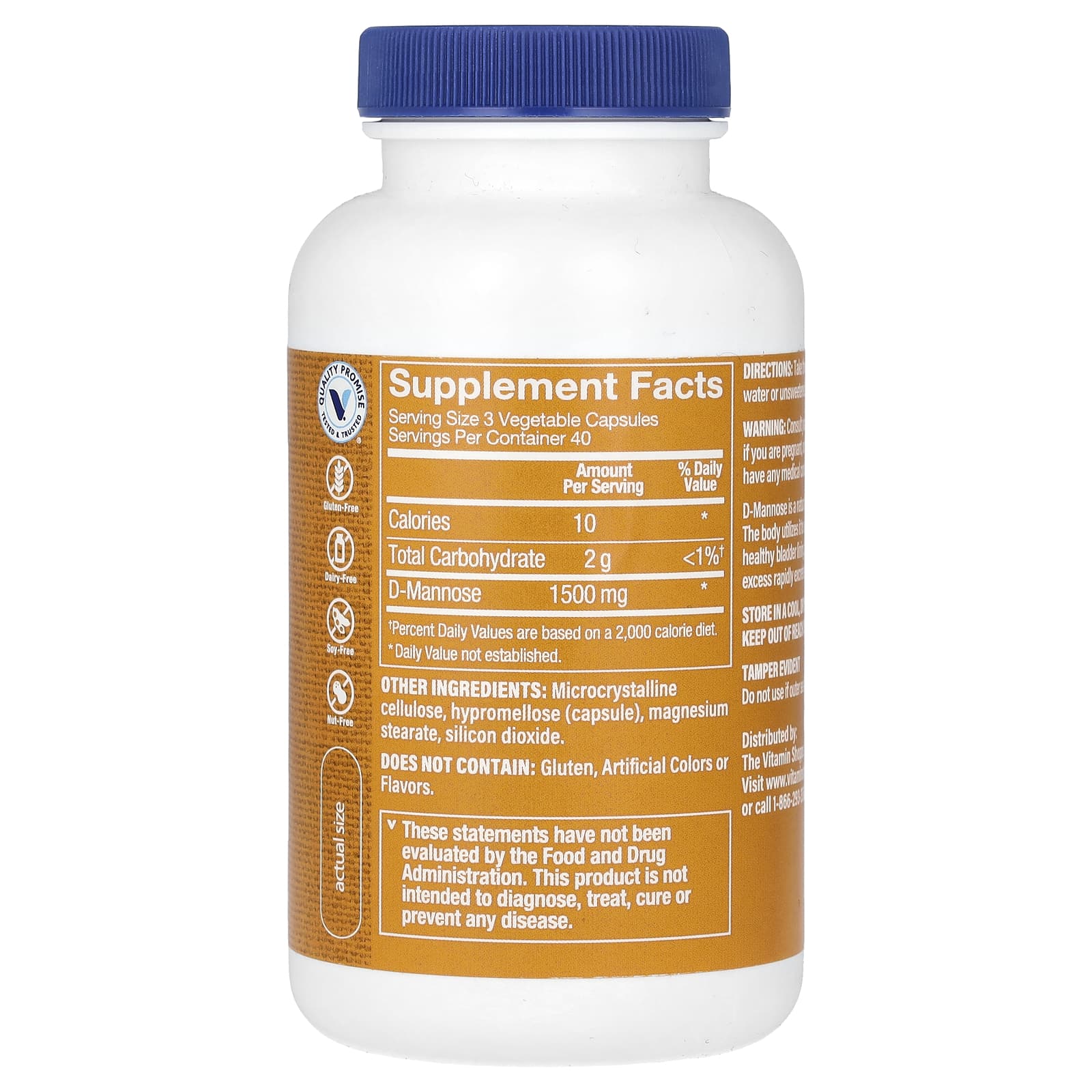 The Vitamin Shoppe, D-Mannose, 120 Vegetable Capsules (500 mg per Capsule) - Image 2