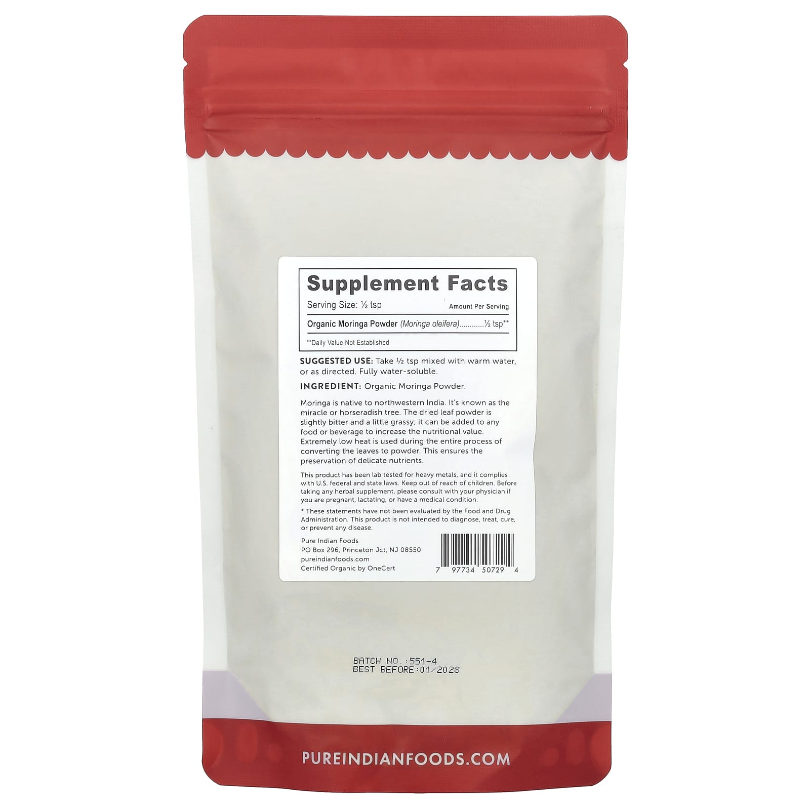 Pure Indian Foods, Organic Moringa Powder, 8 oz (227 g) - Image 2