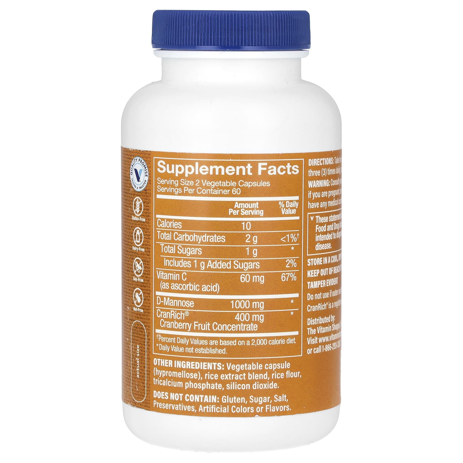 The Vitamin Shoppe, Cranberry With D-Mannose, 120 Vegetable Capsules - Image 2