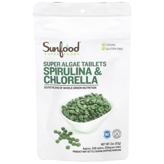 Sunfood, Super Algae Tablets, Spirulina & Chlorella, 250 mg, Approx. 228 Tablets, 2 oz (57 g) - Image 1