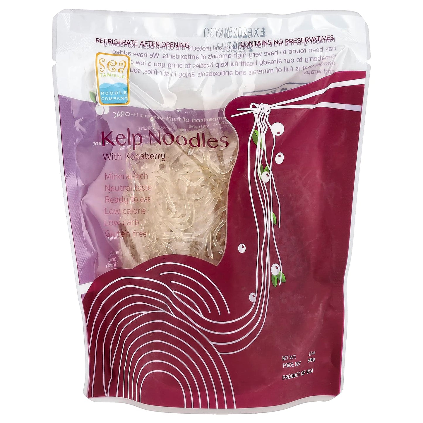 Sea Tangle Noodle Company, Kelp Noodles With Konaberry, 12 oz (340 g) - Image 1
