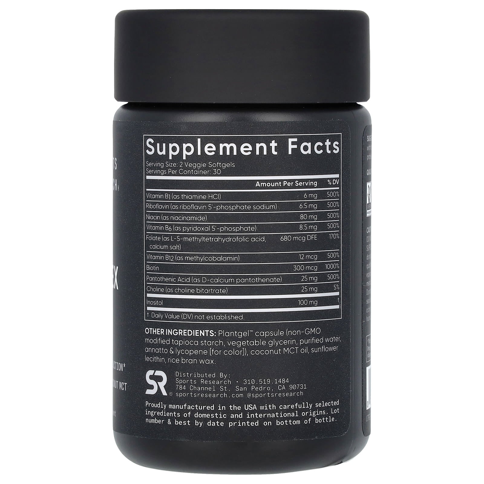 Sports Research, B-Complex, Plant-Based, 60 Veggie Softgels - Image 2