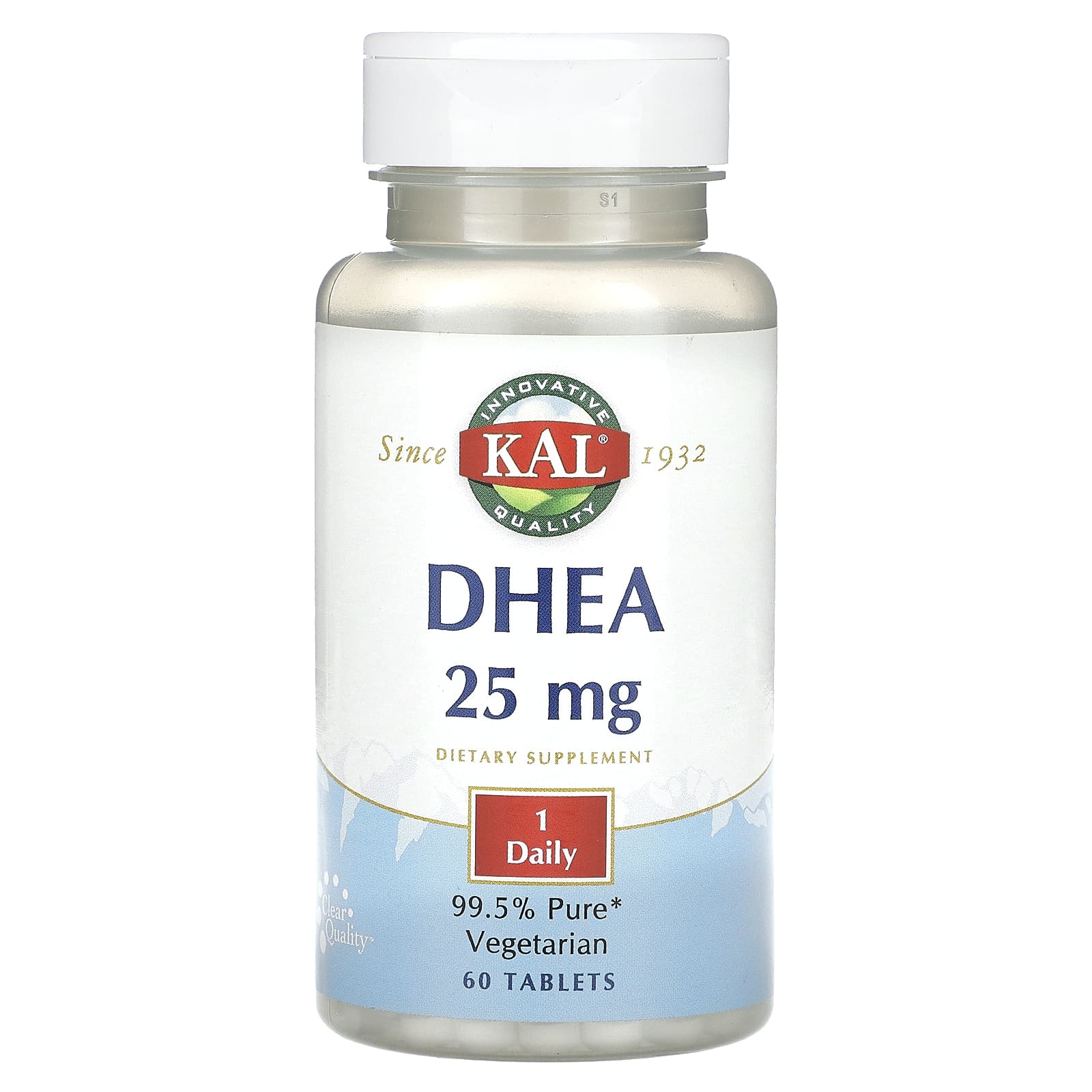 Boost Energy with KAL DHEA, 25 mg, 60 Tablets - 99.5% Pure - Image 1