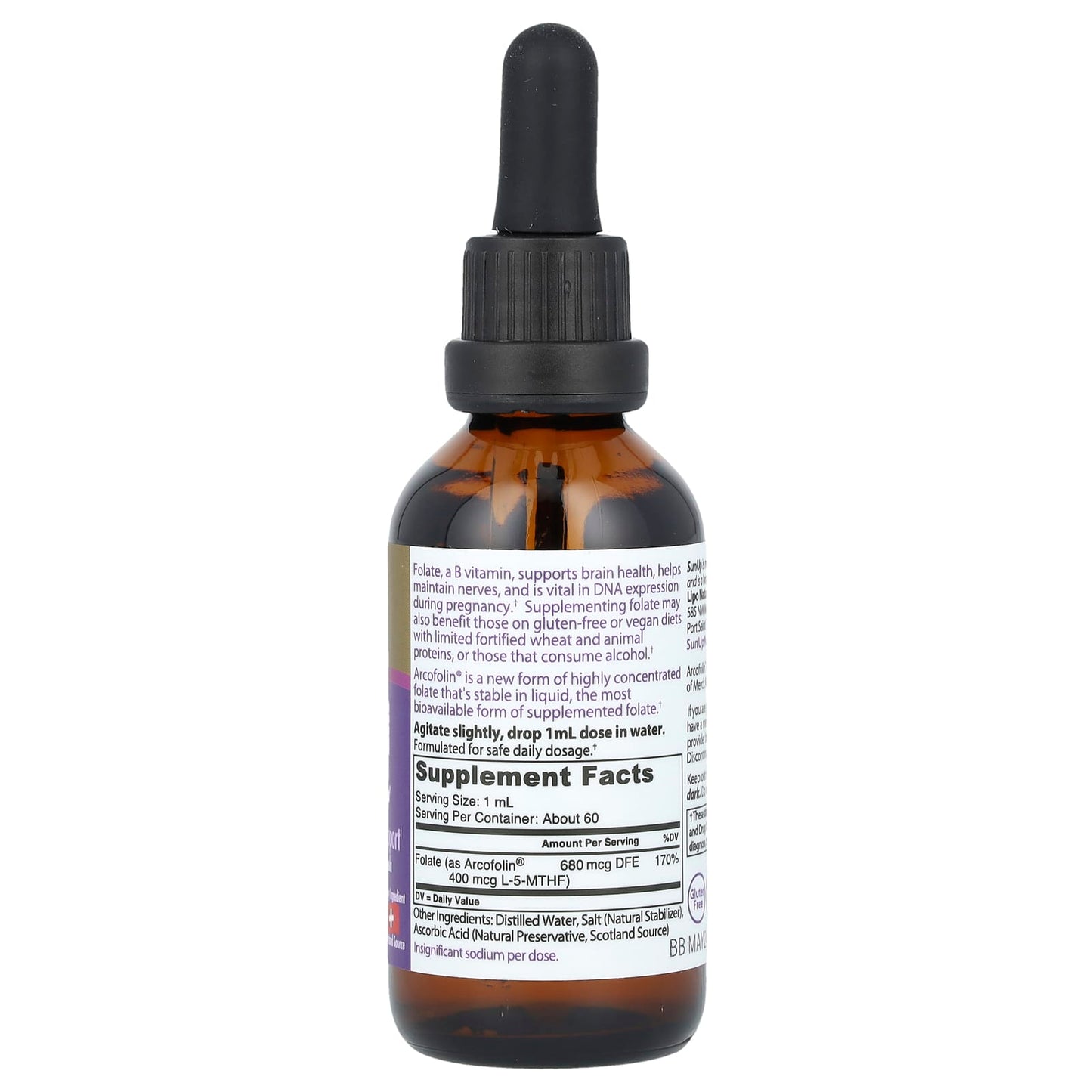 SunUp, Folate as Liquid Arcofolin, 680 mcg DFE, 2 fl oz (60 ml) - Image 2