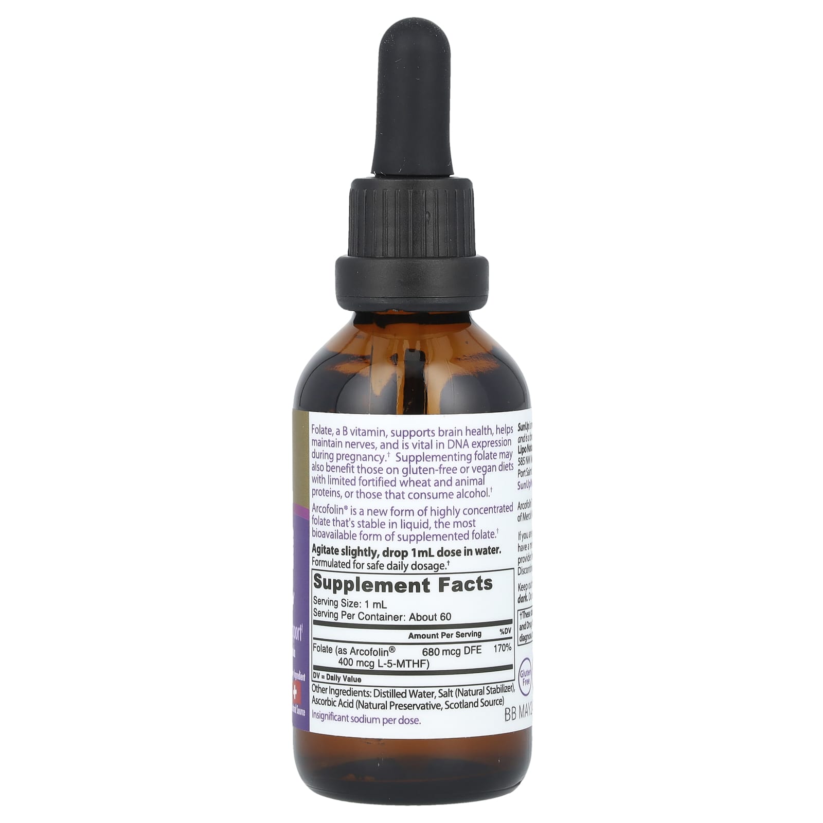 SunUp, Folate as Liquid Arcofolin, 680 mcg DFE, 2 fl oz (60 ml) - Image 2