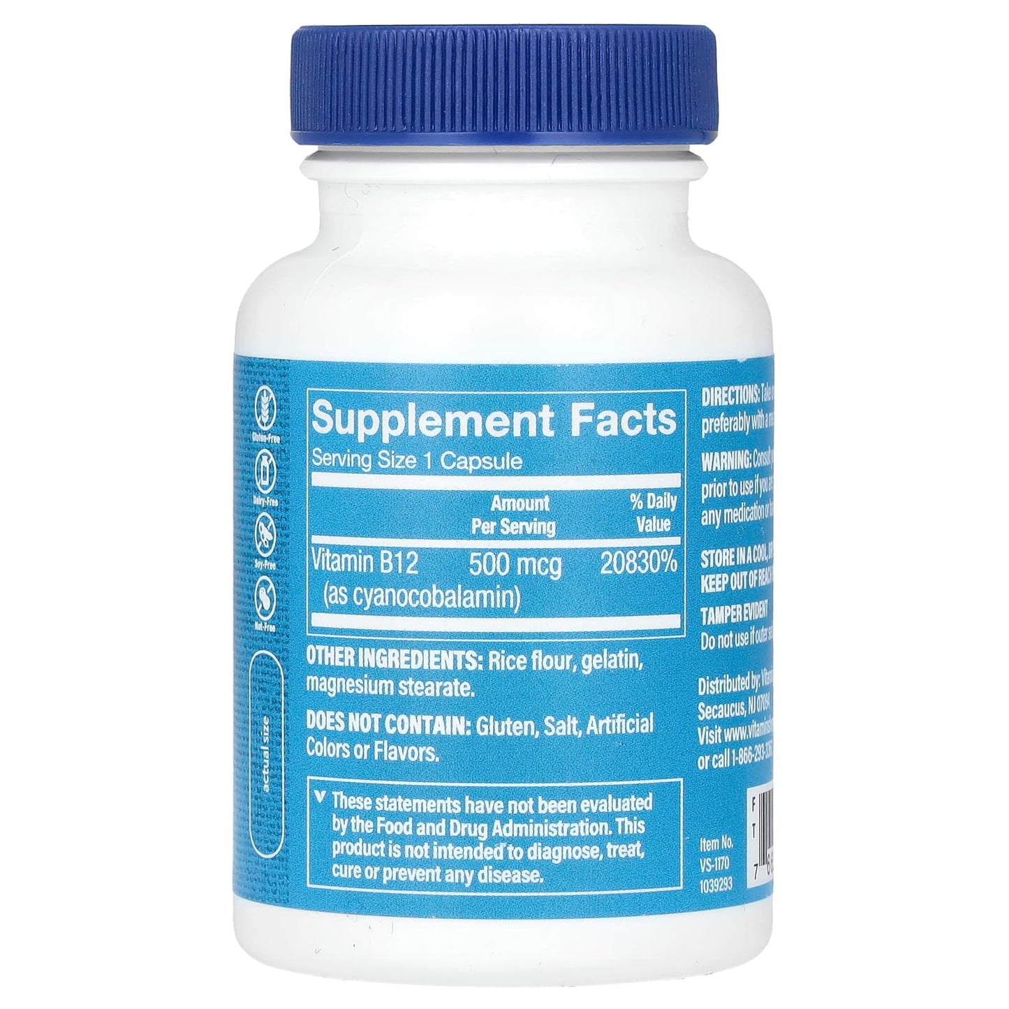 The Vitamin Shoppe, B12, 500 mcg, 100 Capsules - Image 2