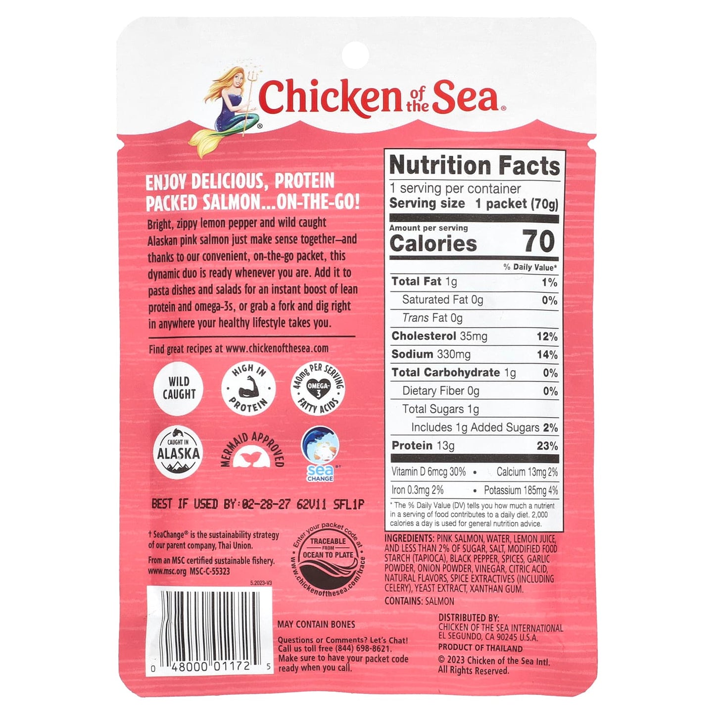 Wild Caught Alaskan Pink Salmon, Lemon Pepper, 2.5 oz - Protein Rich Snack - Image 2