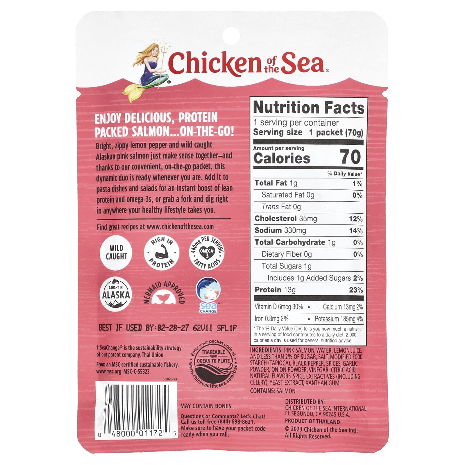 Wild Caught Alaskan Pink Salmon, Lemon Pepper, 2.5 oz - Protein Rich Snack - Image 2