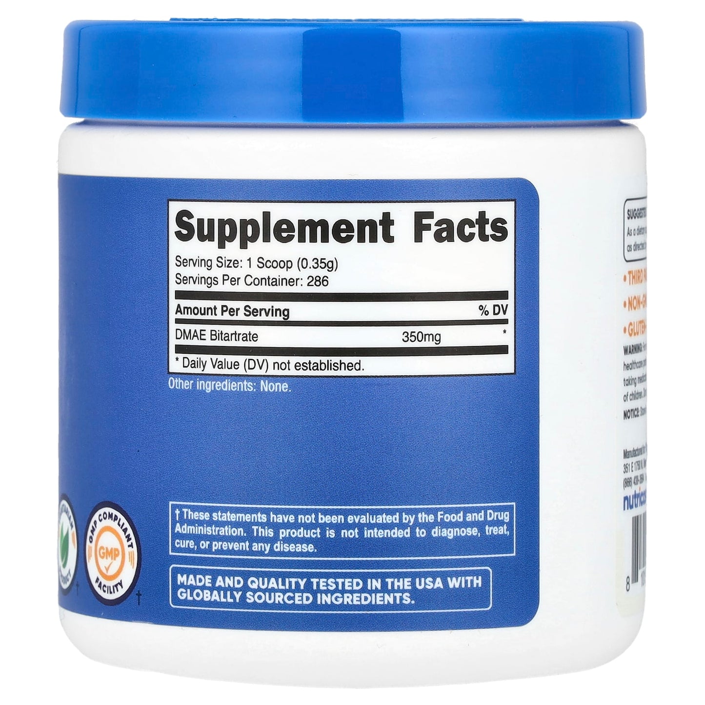 Nutricost, DMAE Bitartrate, Unflavored, 3.6 oz (100 g)