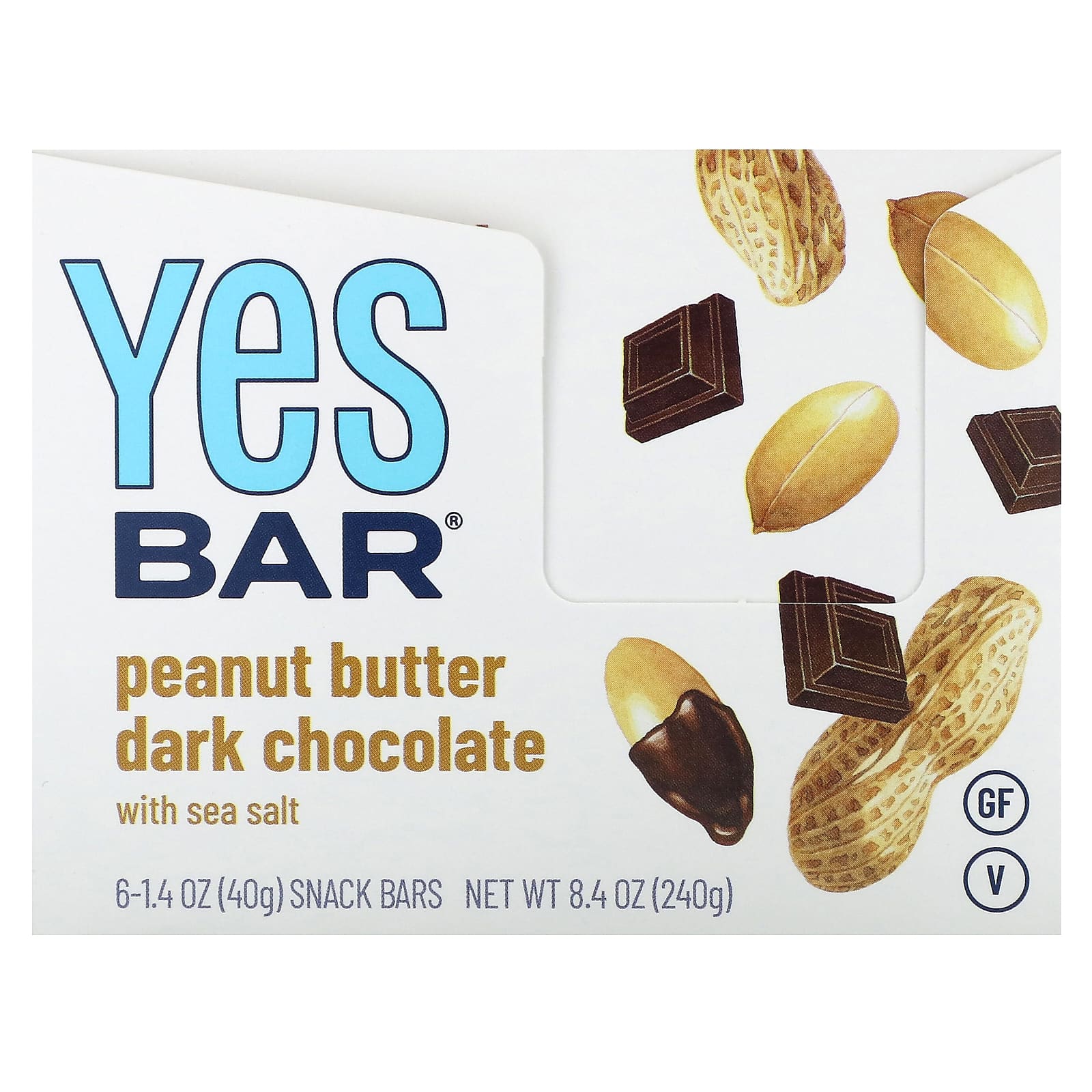 Yes Bar, Snack Bar, Peanut Butter Dark Chocolate with Sea Salt, 6 Bars, 1.4 oz (40 g) Each - Image 1