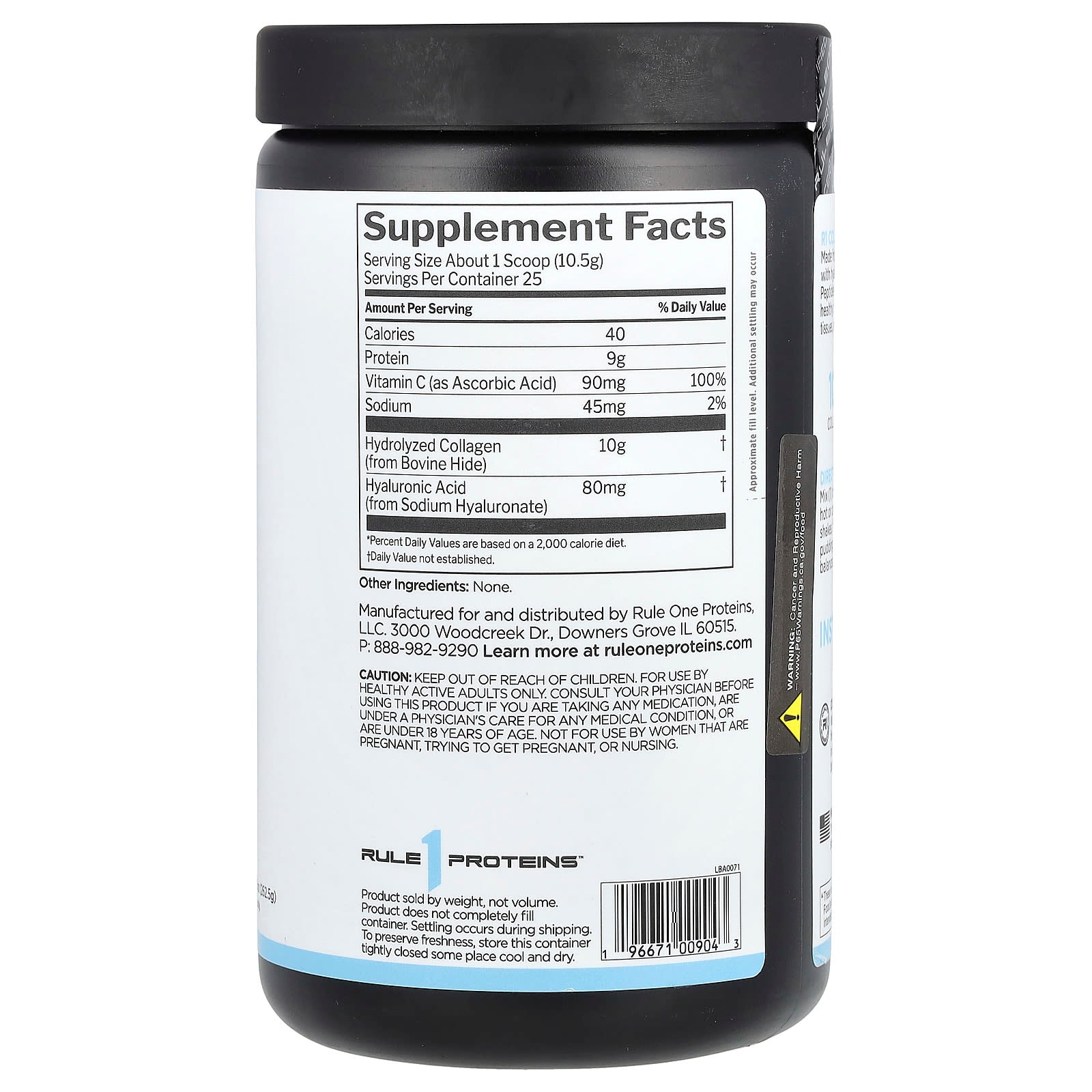 Rule One Proteins, Collagen Peptides + Vitamin C and Hyaluronic Acid, Unflavored, 9.26 oz (262.5 g) - Image 2