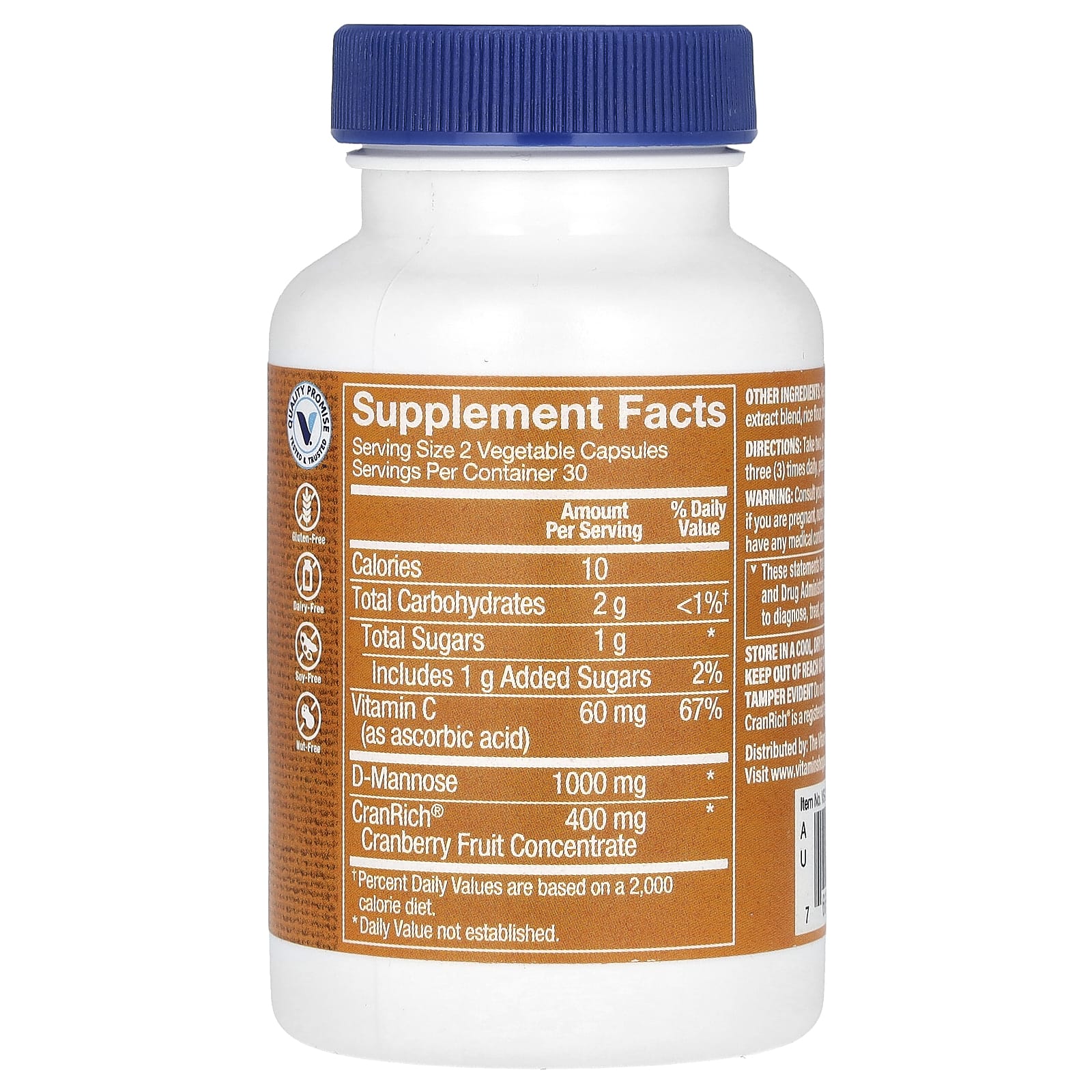 The Vitamin Shoppe, Cranberry With D-Mannose, 60 Vegetable Capsules - Image 2